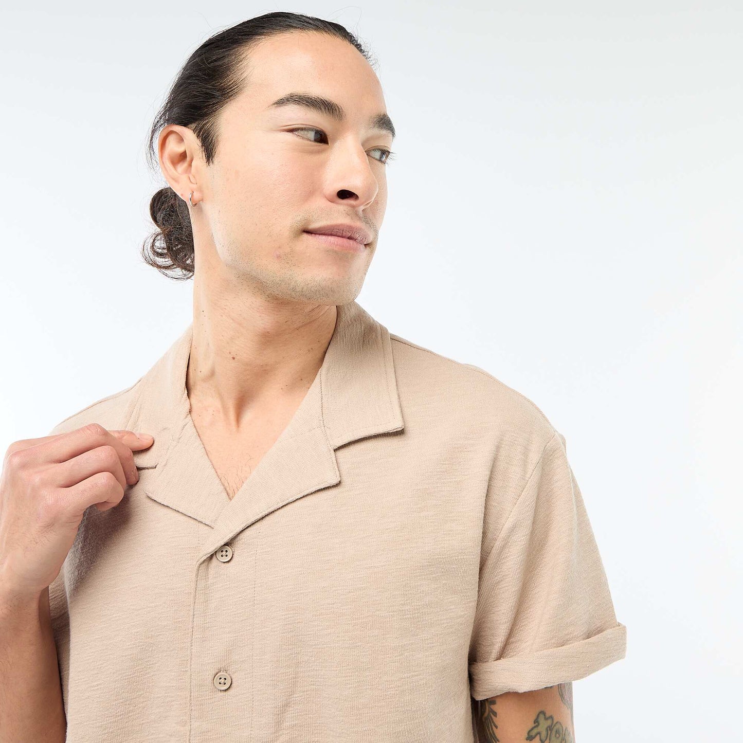 Chemise à manches courtes en maille BEIGE