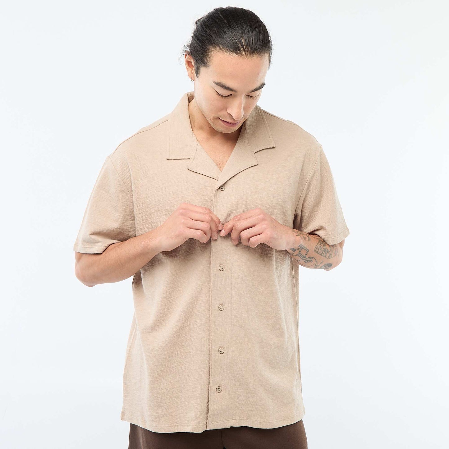 Chemise à manches courtes en maille BEIGE