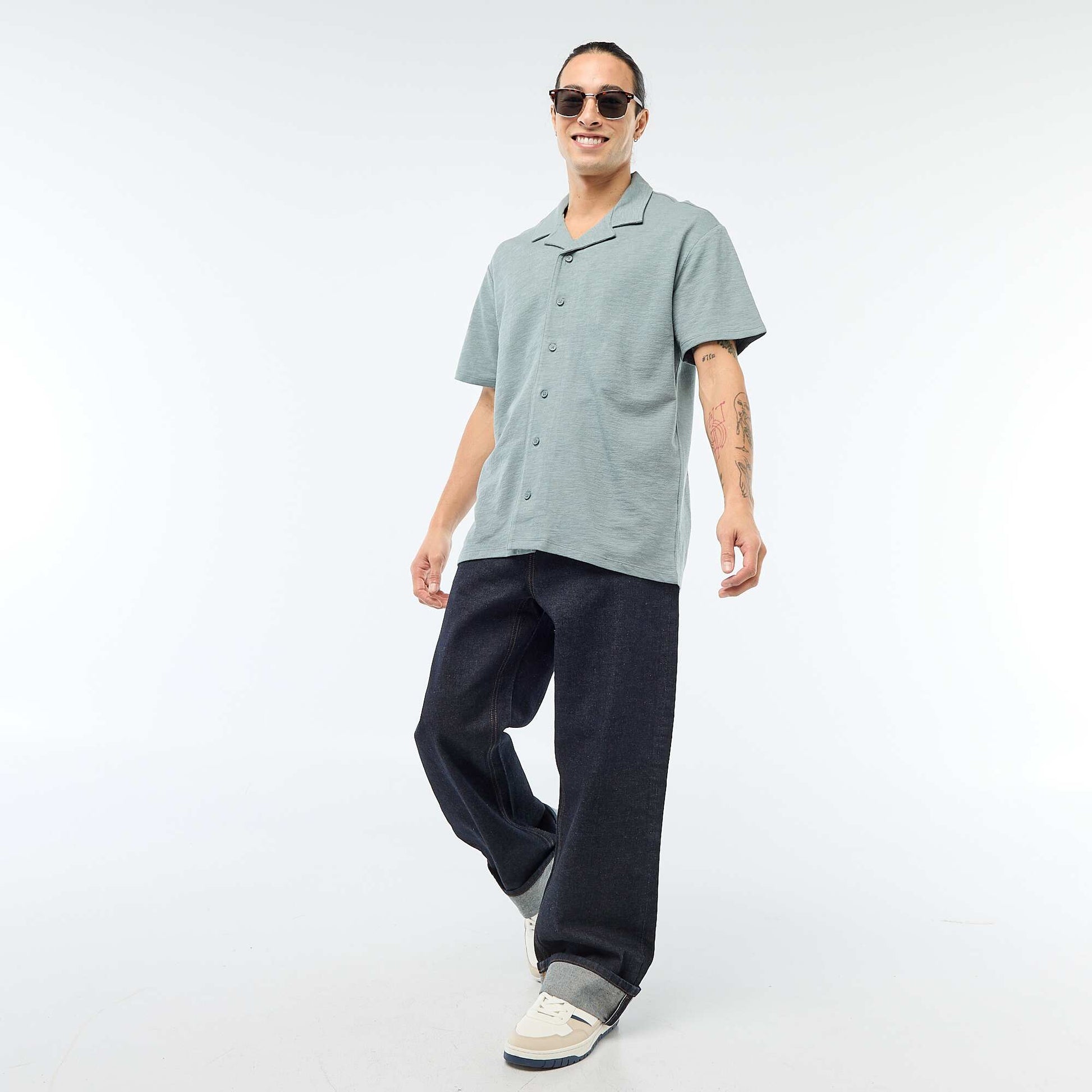 Chemise à manches courtes en maille BLEU