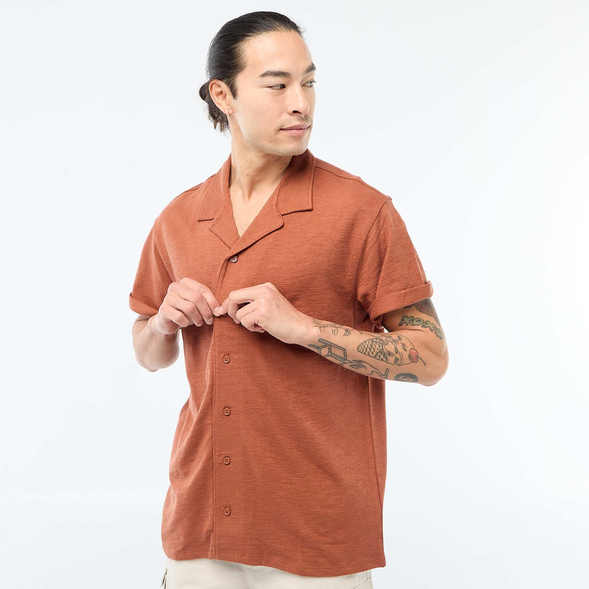 Chemise à manches courtes en maille MARRON