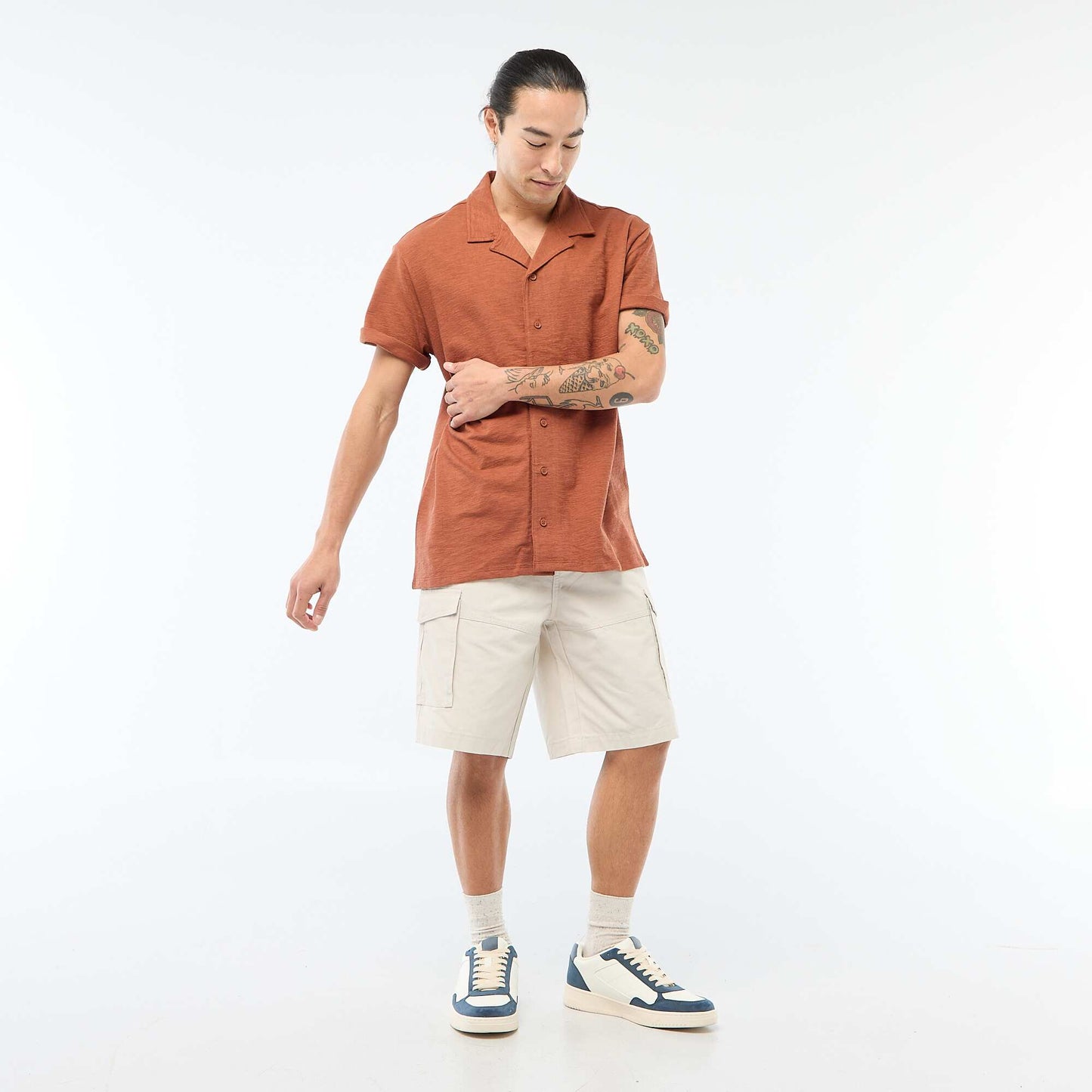 Chemise à manches courtes en maille MARRON