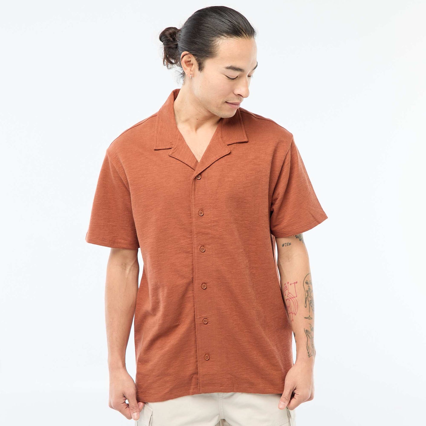 Chemise à manches courtes en maille MARRON