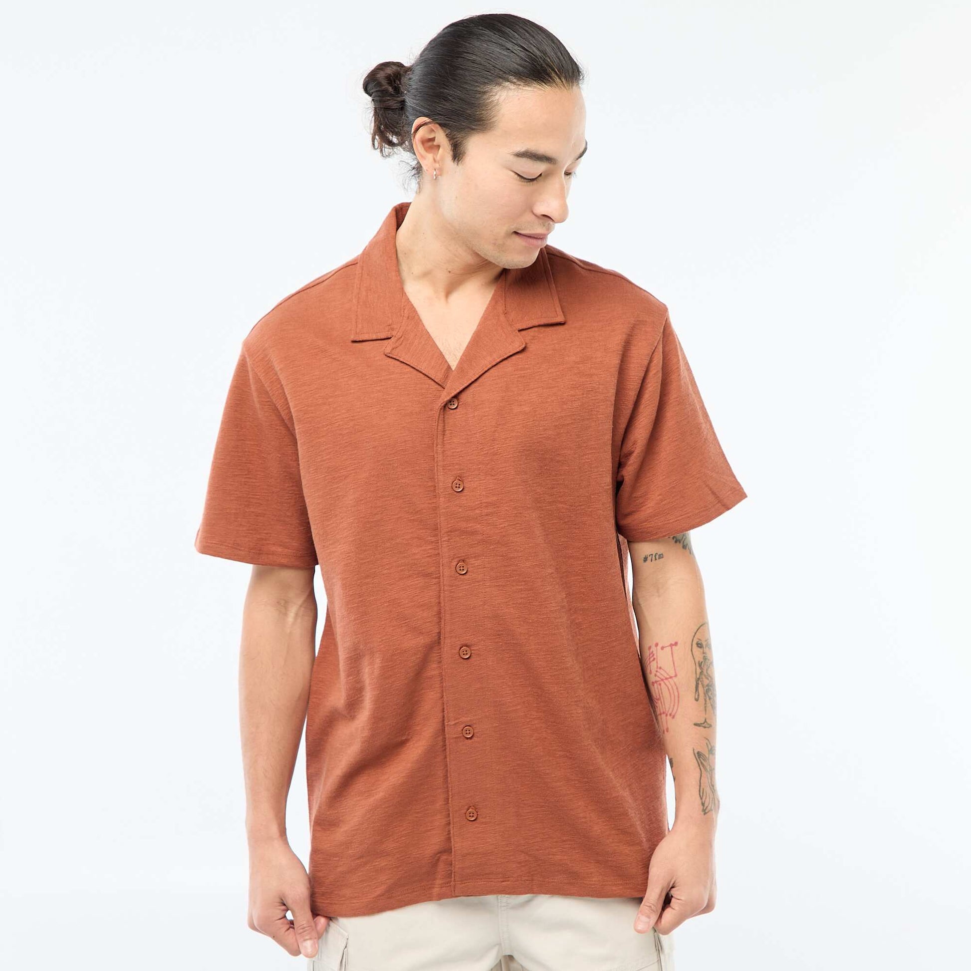 Chemise à manches courtes en maille MARRON