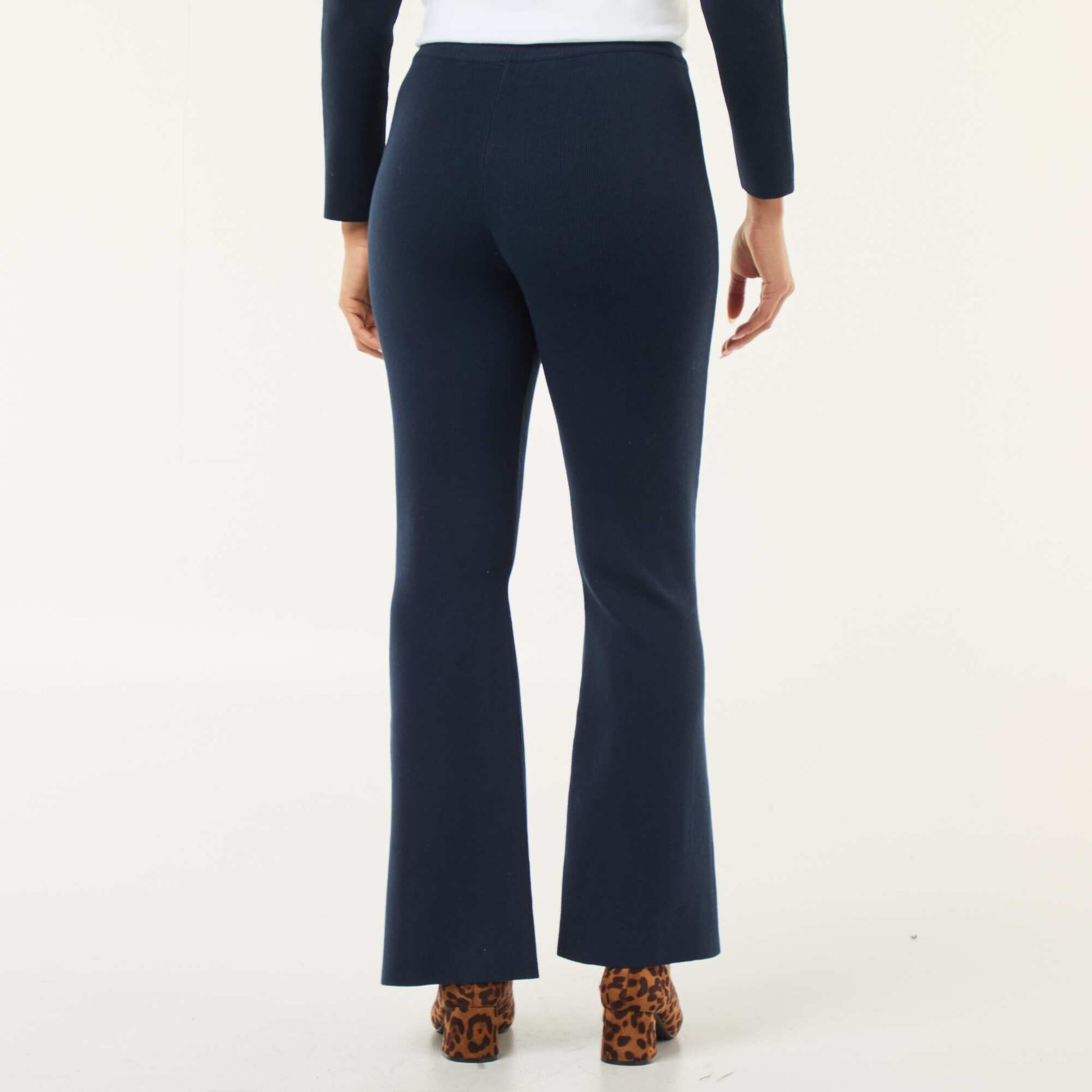 Pantalon large en maille ottoman uni BLEU