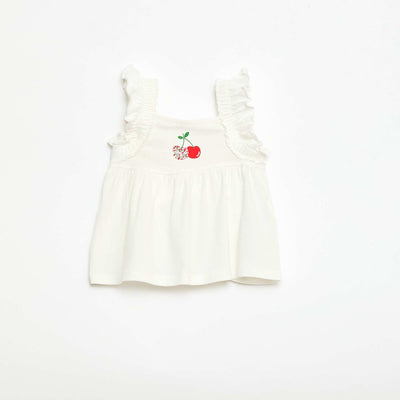 Tee-shirt à épaules volantées BLANC
