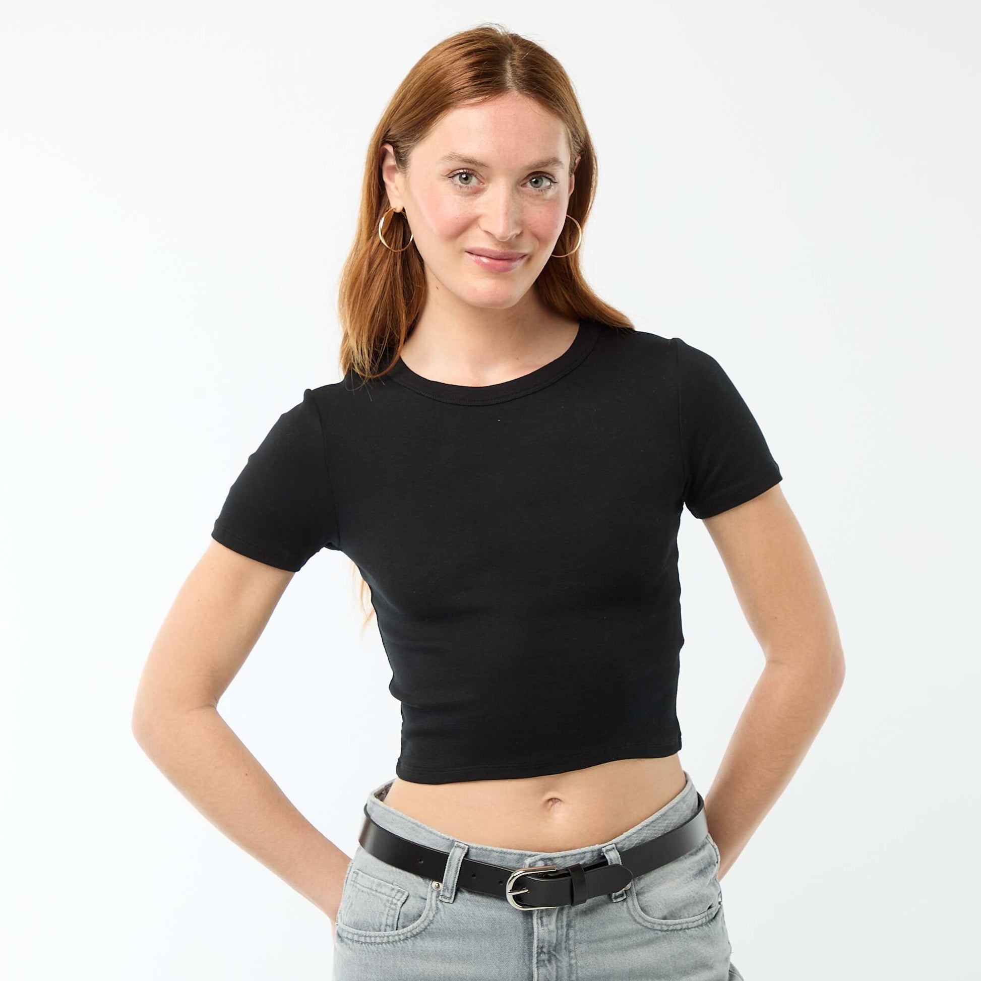 Tee-shirt crop top basique NOIR