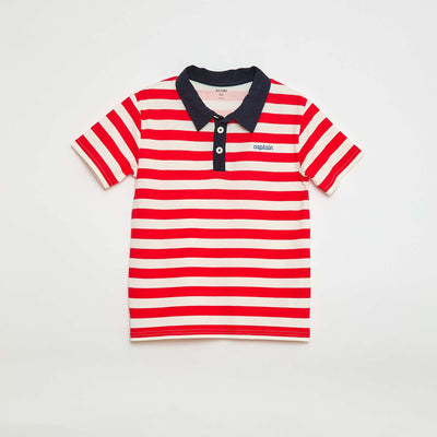 Polo manches courtes avec rayures all over ROUGE