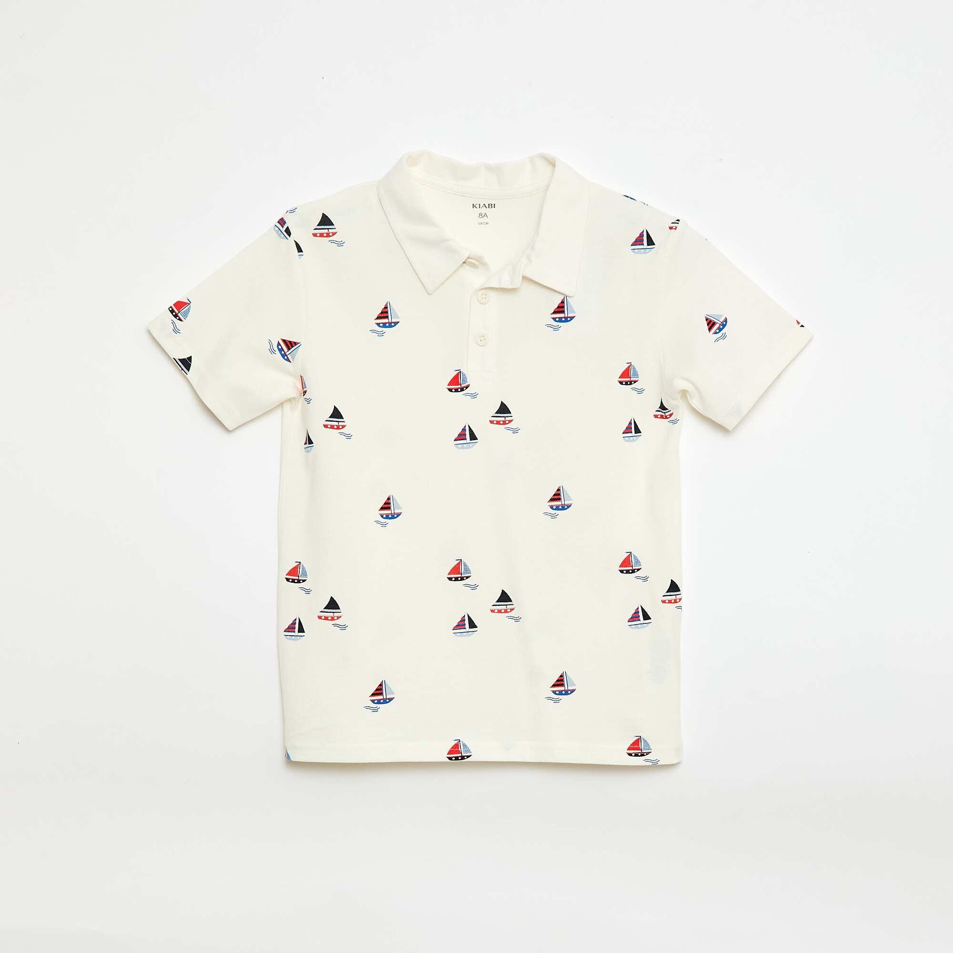 Polo manches courtes avec rayures all over BLANC
