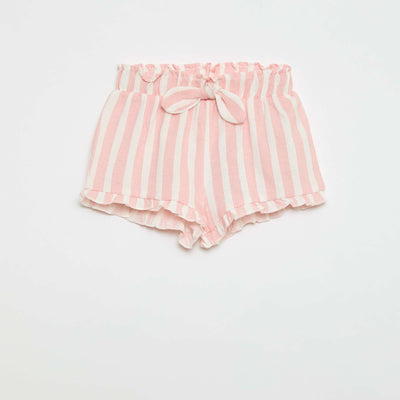 Short en coton avec ceinture à nouer et bas de jambe volantés ROSE
