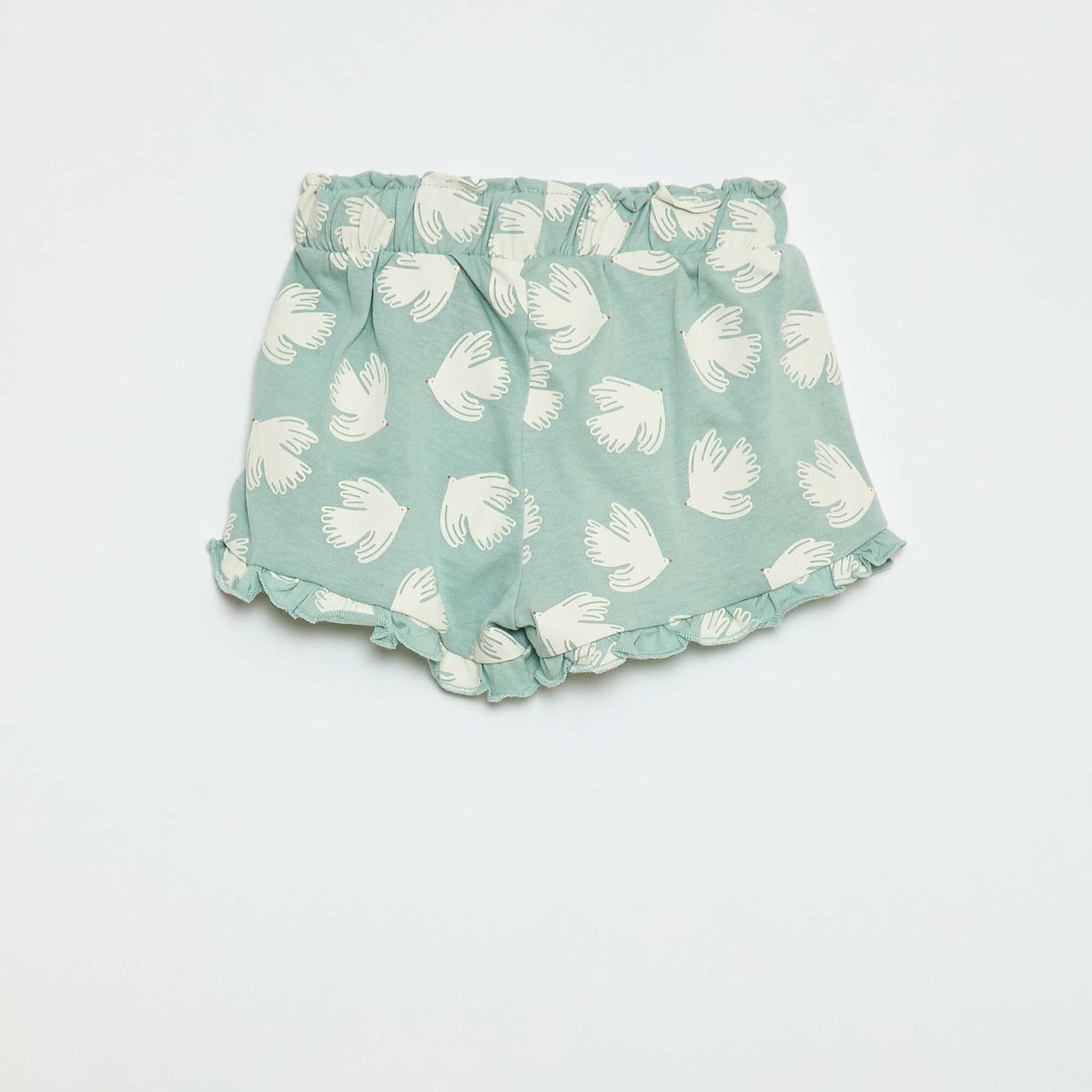 Short en coton avec ceinture à nouer et bas de jambe volantés BLEU