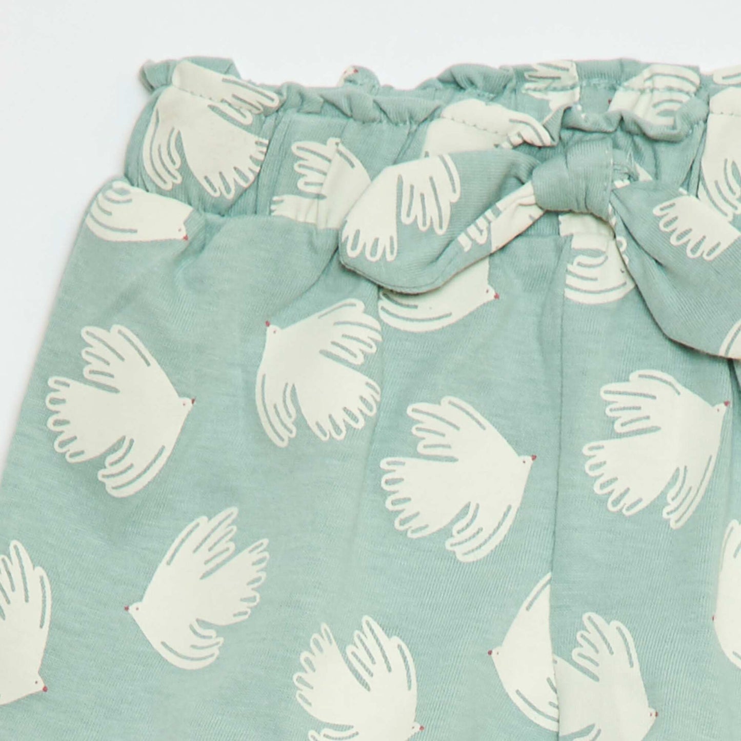 Short en coton avec ceinture à nouer et bas de jambe volantés BLEU