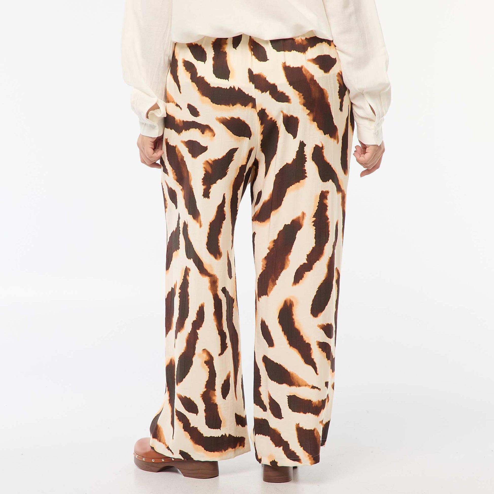 Pantalon large fluide avec motif all over BEIGE