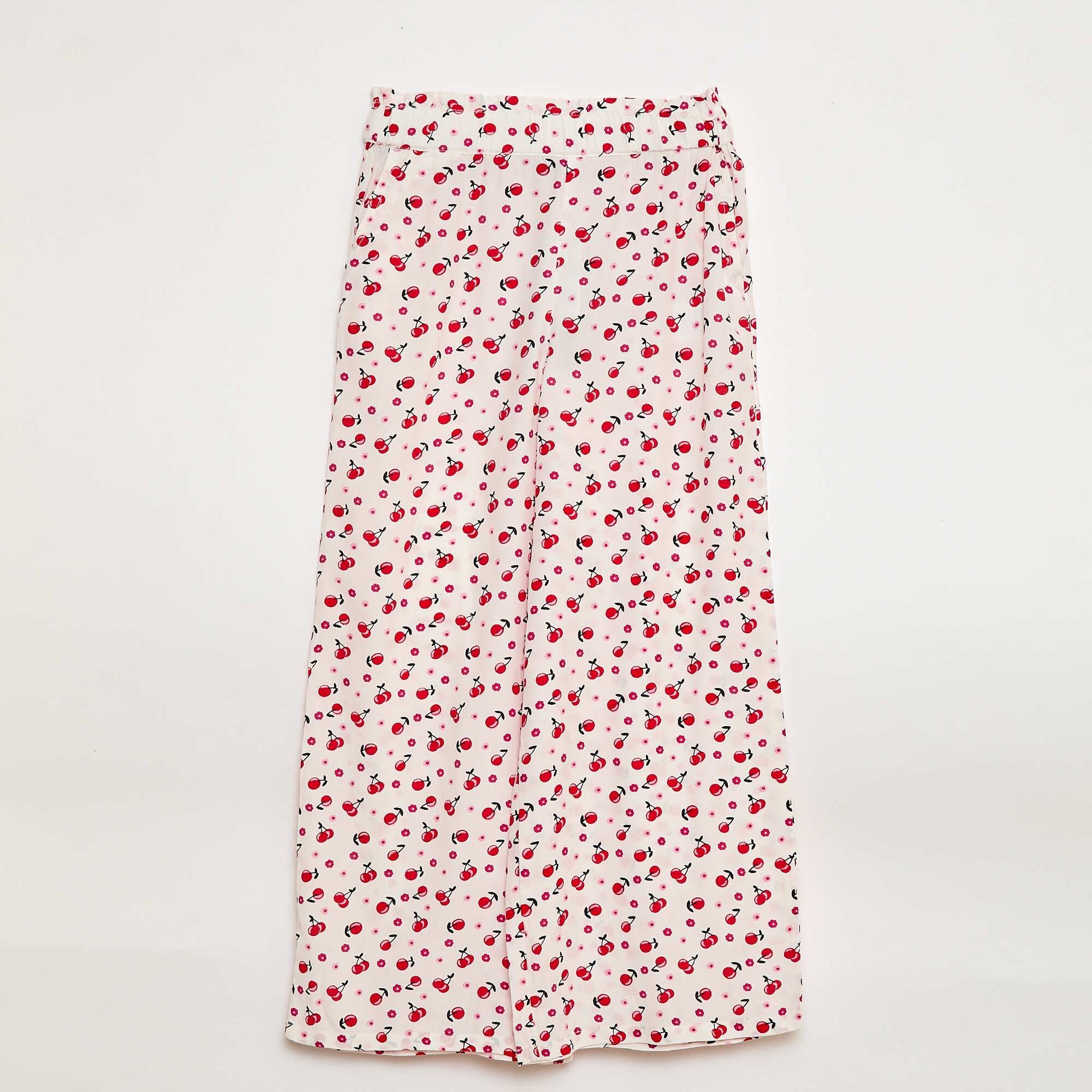 Pantalon large à motif avec taille élastiquée BLANC