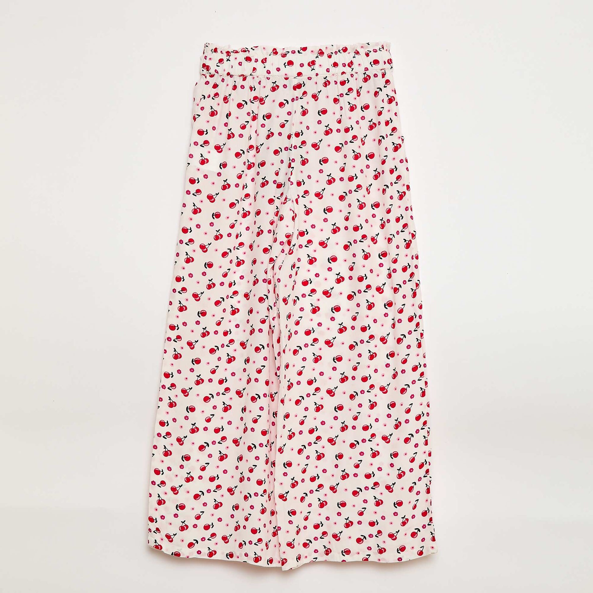 Pantalon large à motif avec taille élastiquée BLANC