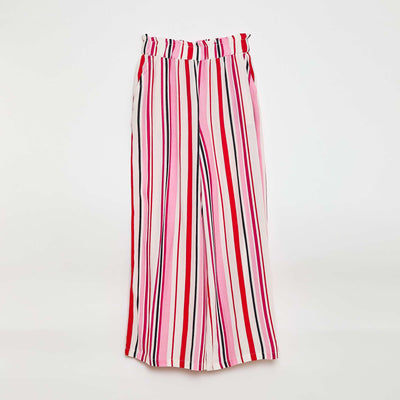Pantalon large à motif avec taille élastiquée BLANC