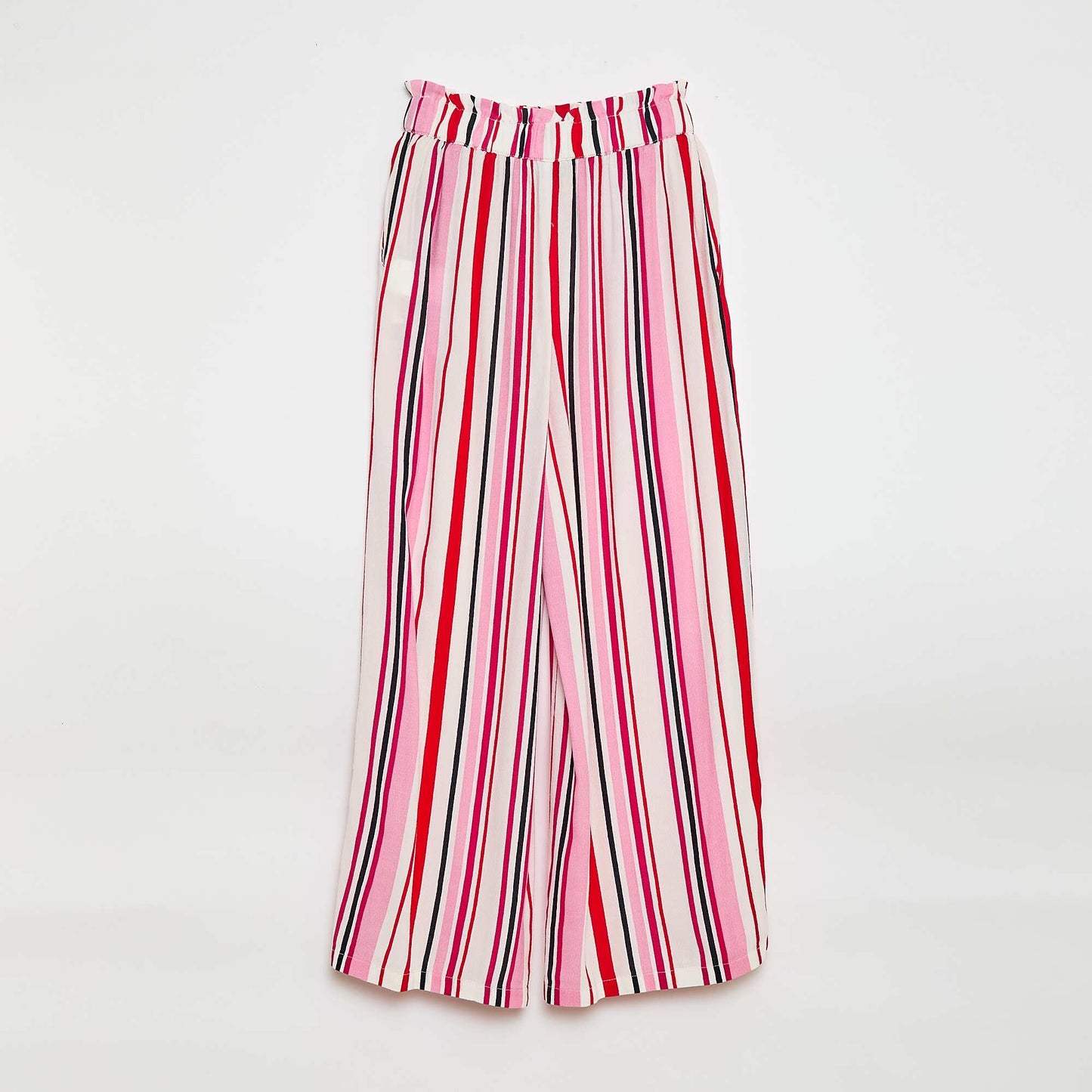 Pantalon large à motif avec taille élastiquée BLANC