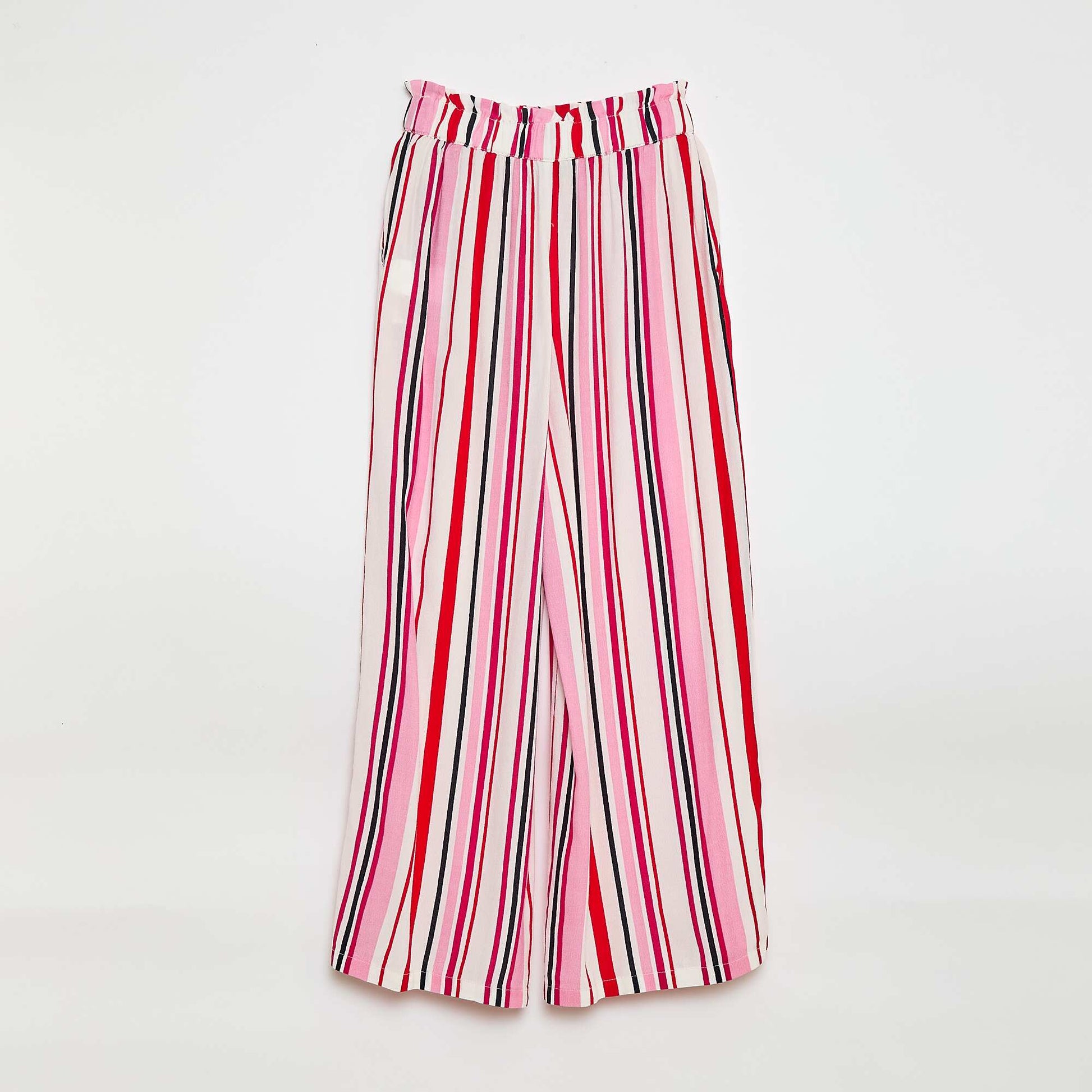 Pantalon large à motif avec taille élastiquée BLANC