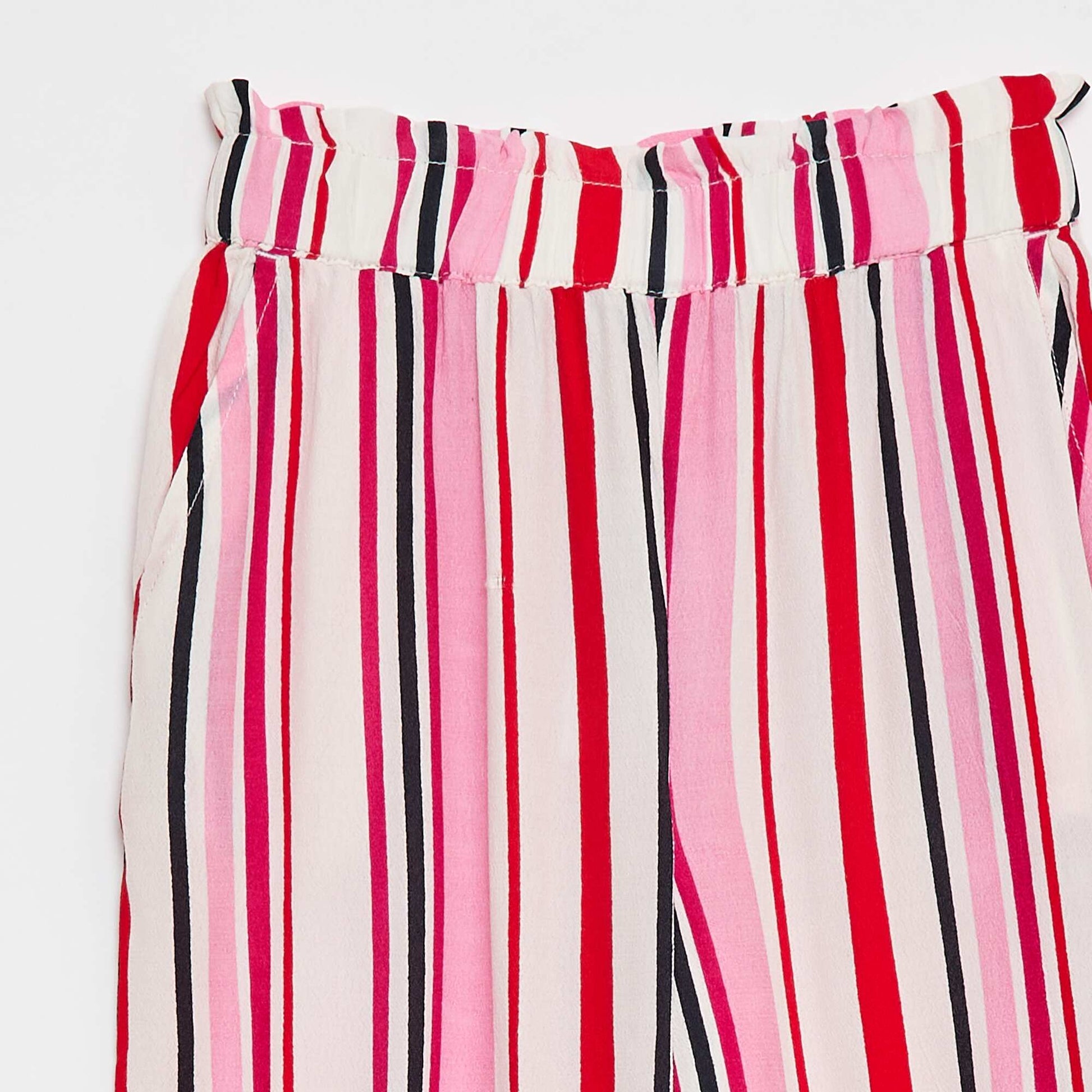 Pantalon large à motif avec taille élastiquée BLANC
