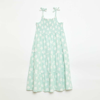 Robe en coton à fines bretelles imprimée BLEU