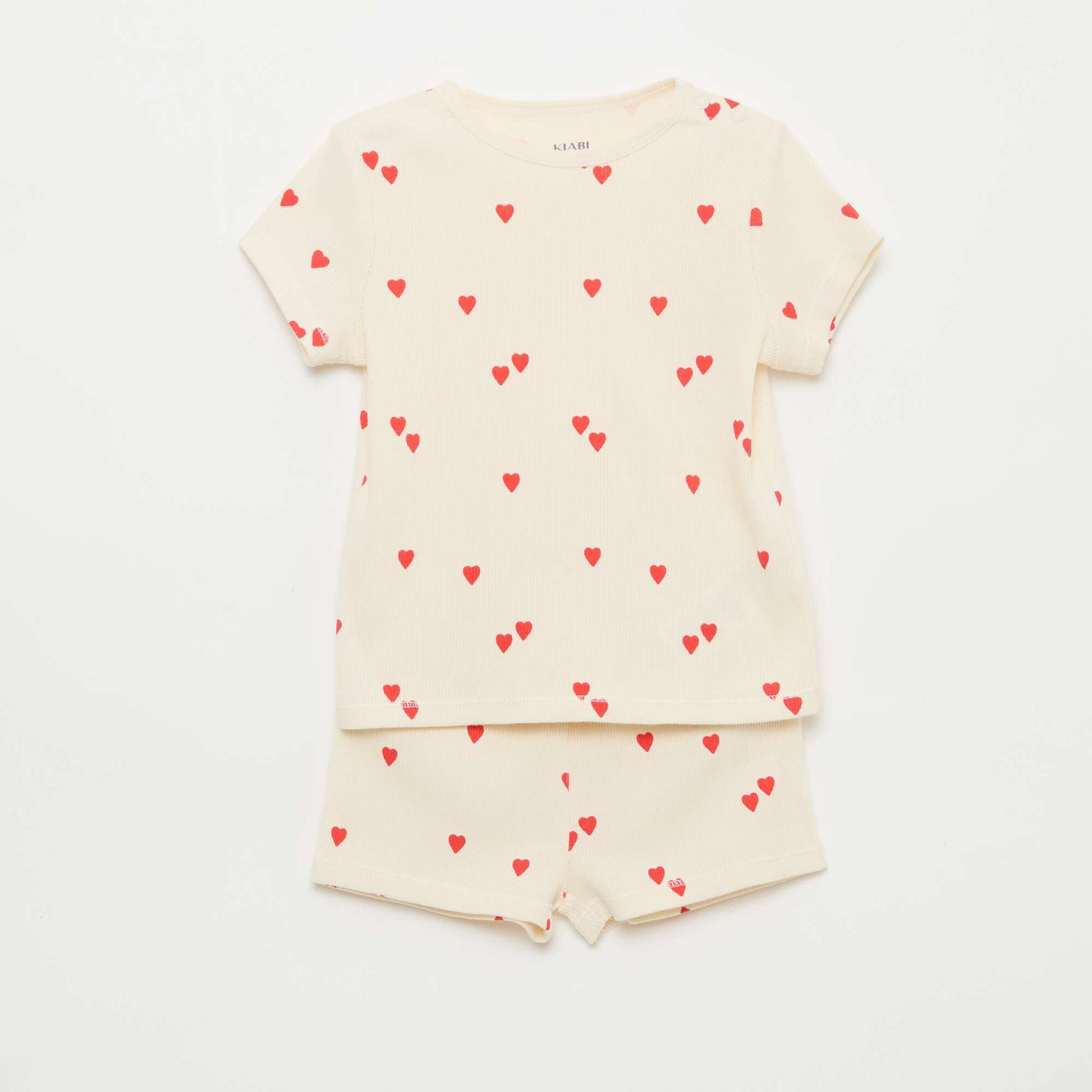 Pyjama t-shirt + short en coton côtelé - 2 pièces BLANC