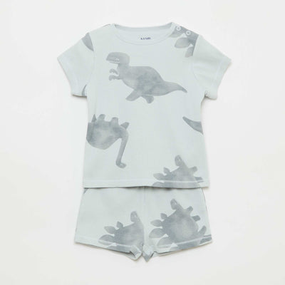 Pyjama t-shirt + short en coton côtelé - 2 pièces GRIS