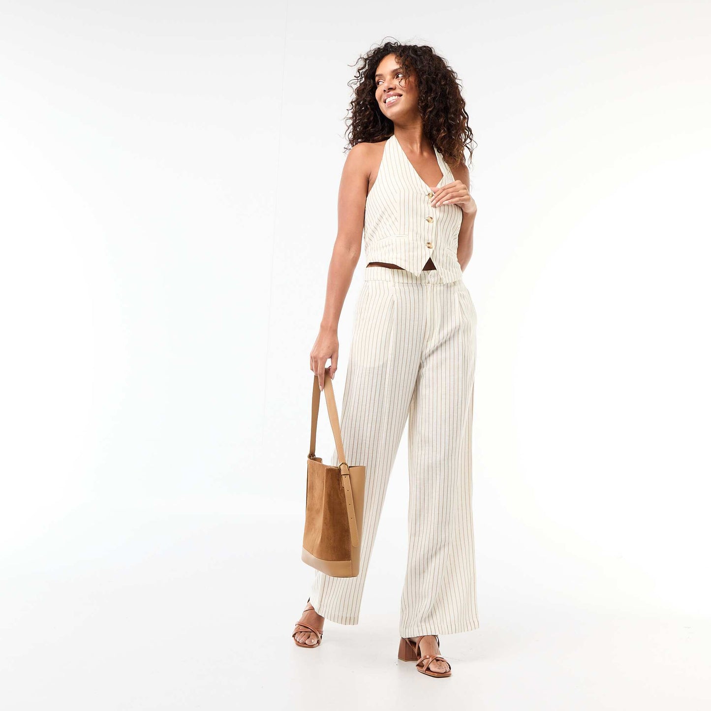 Pantalon droit en lin mélangé BLANC