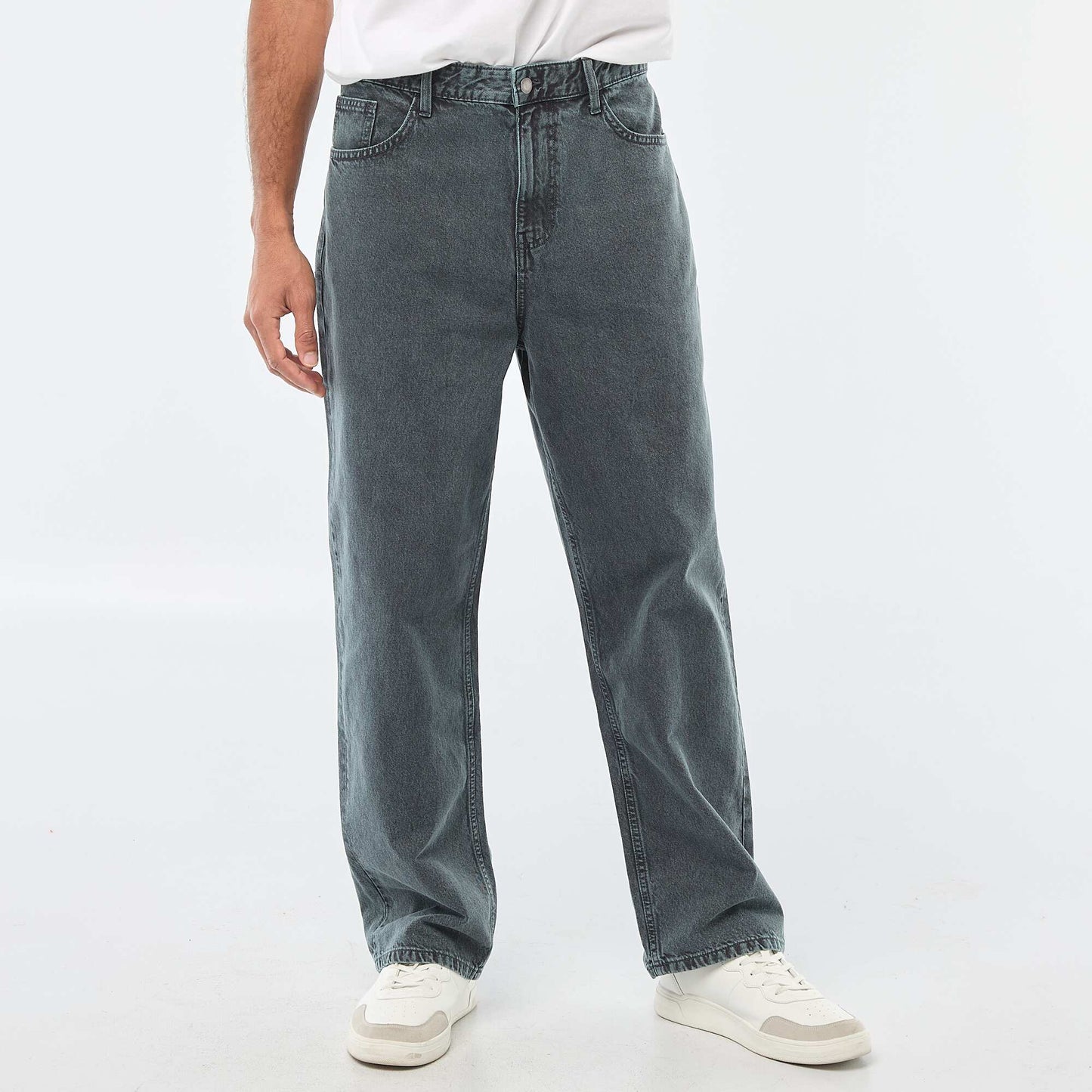 Pantalon baggy uni en twill BLEU