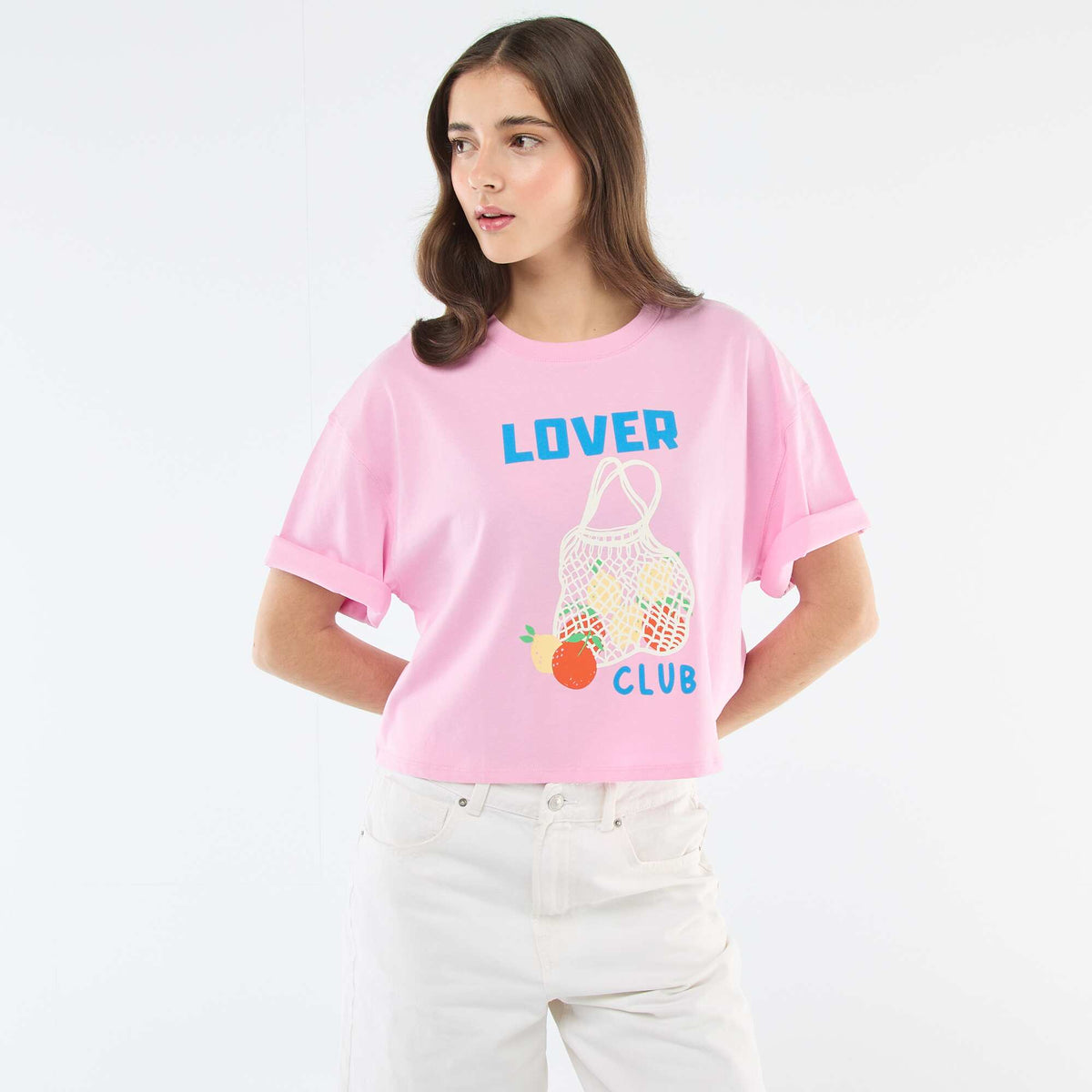 Tee-shirt oversize cropped imprimé ROSE
