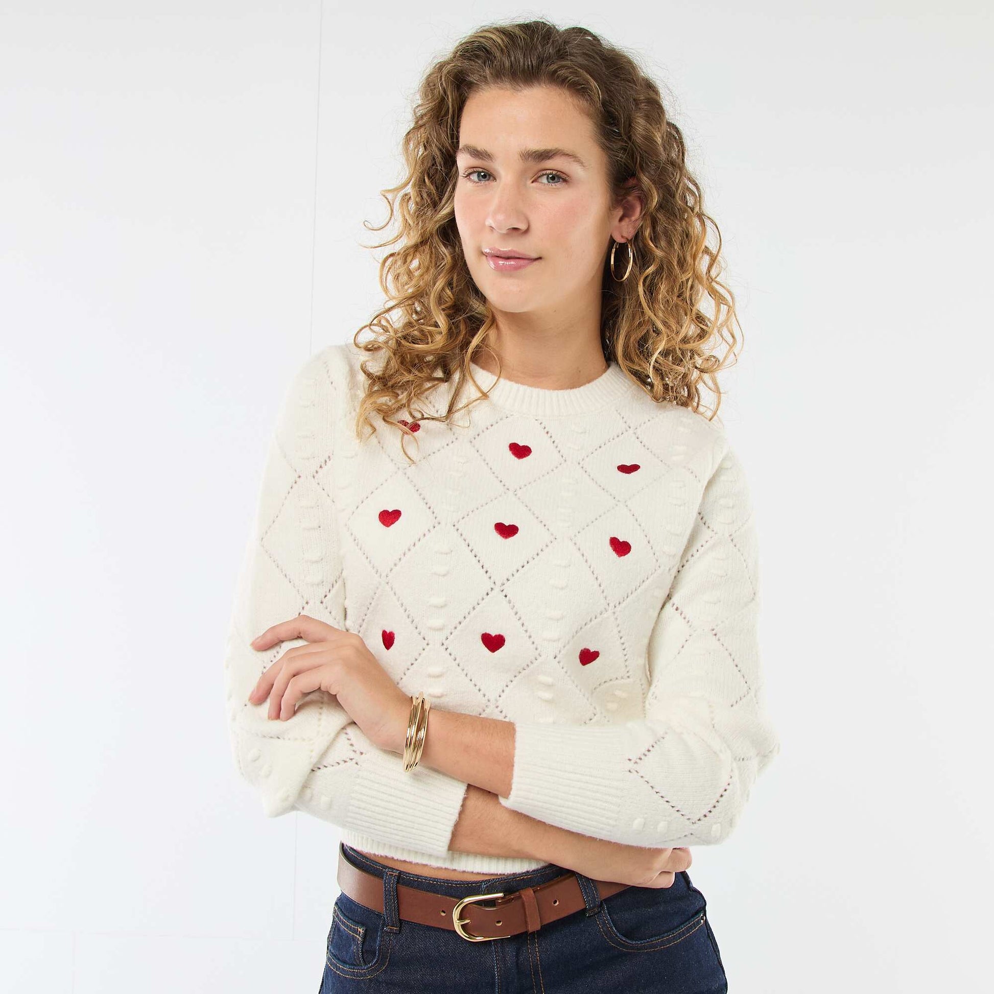 Pull en maille fantaisie BLANC
