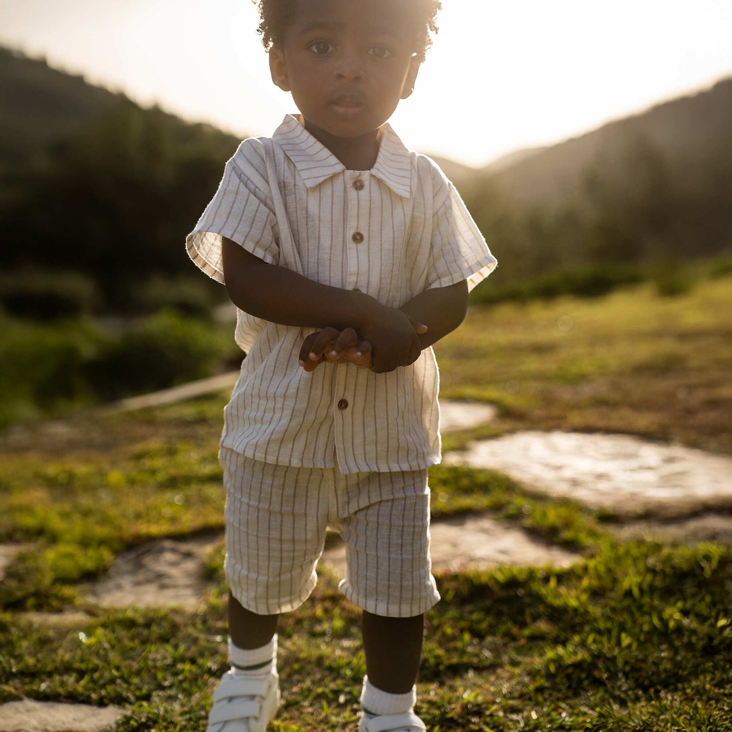 Chemise rayée à manches courtes BLANC