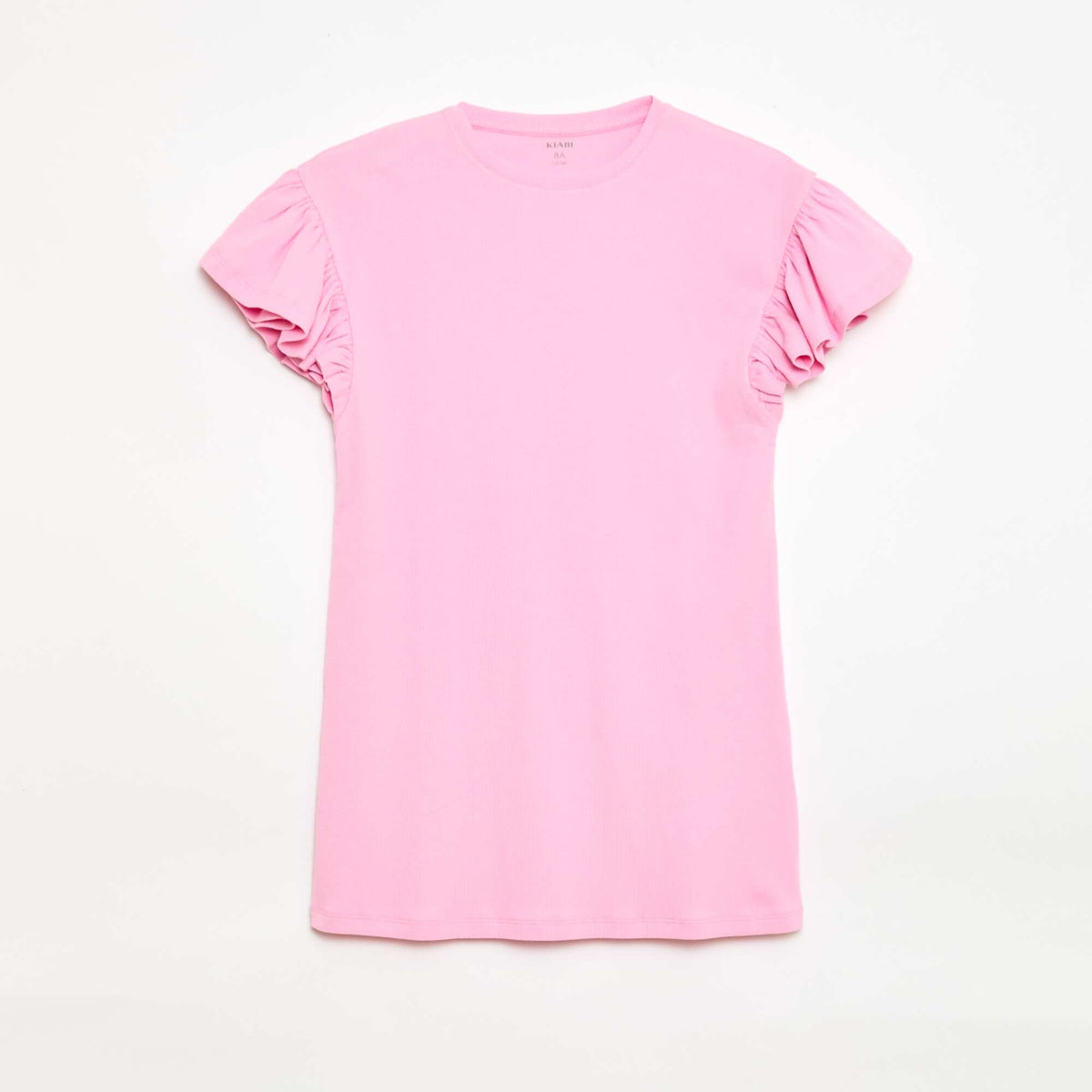 Robe droite à manches courtes en matière côtelée ROSE