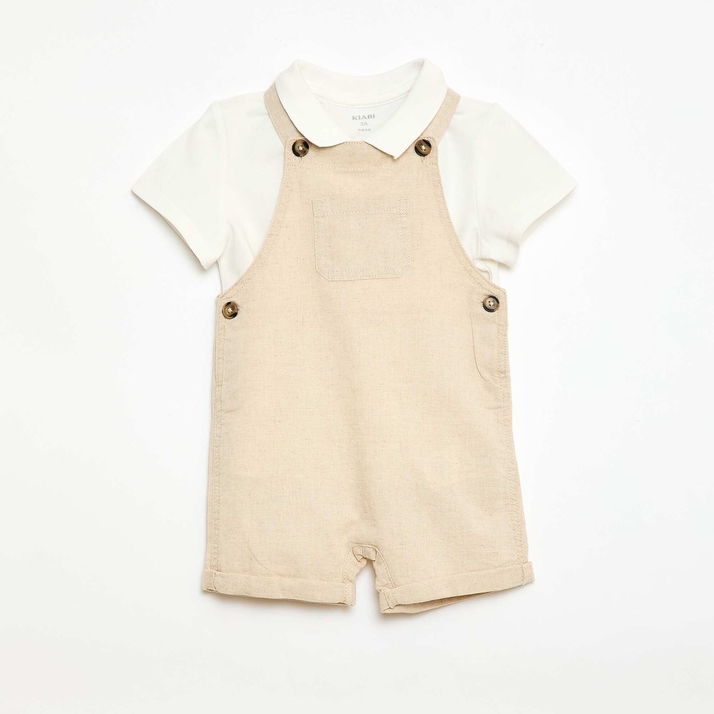 Ensemble salopette en lin mélangé + polo en piqué de coton - 2 pièces BLANC