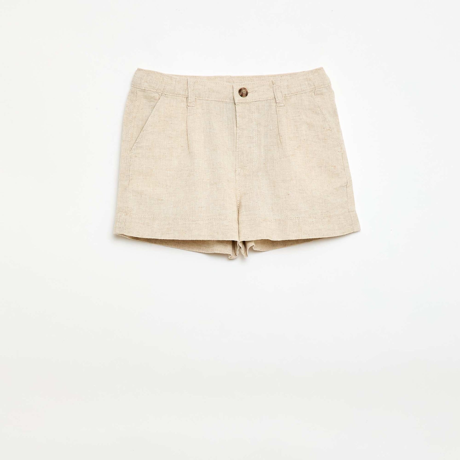 Short en coton et lin avec 2 poches BLANC