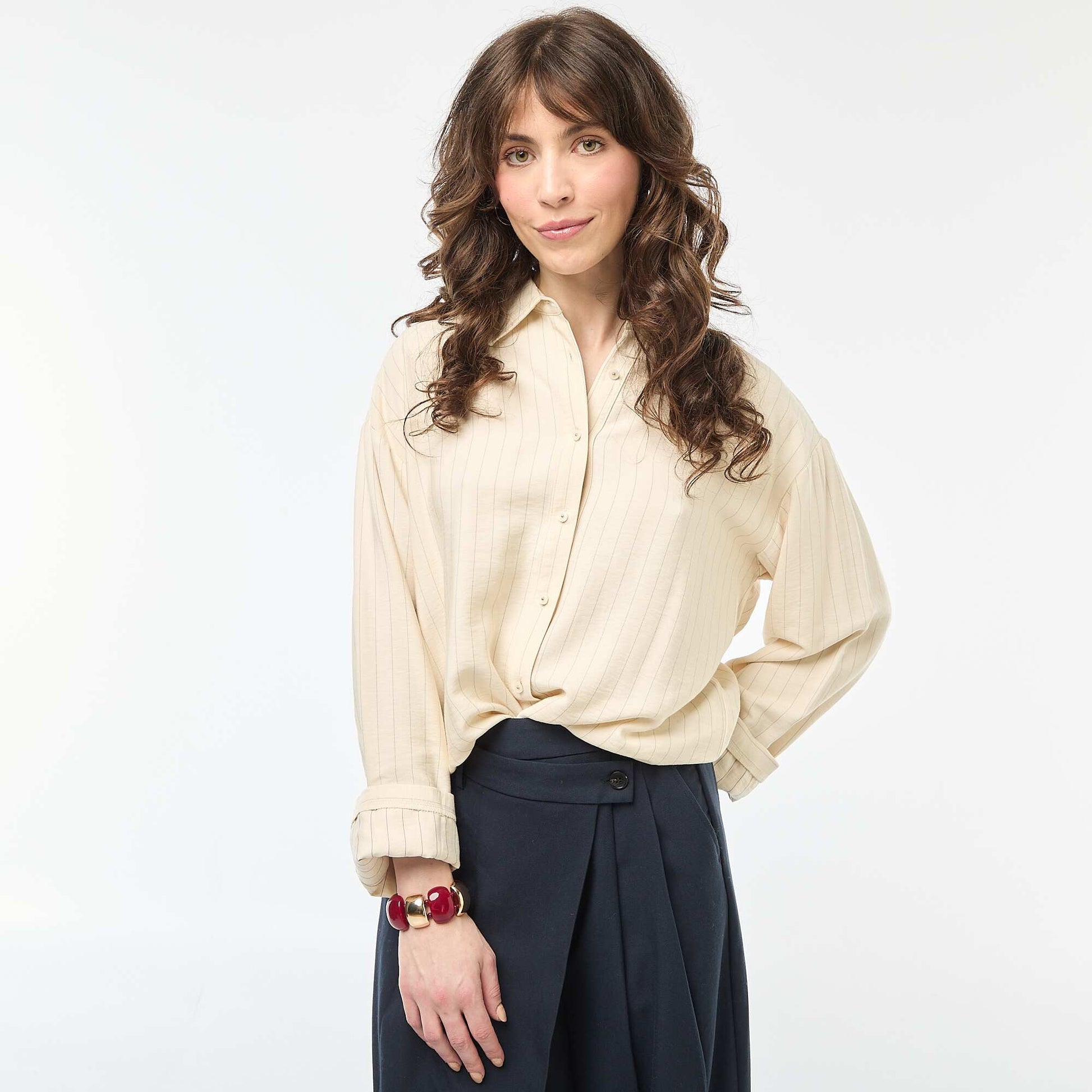Chemise oversize à rayures BEIGE