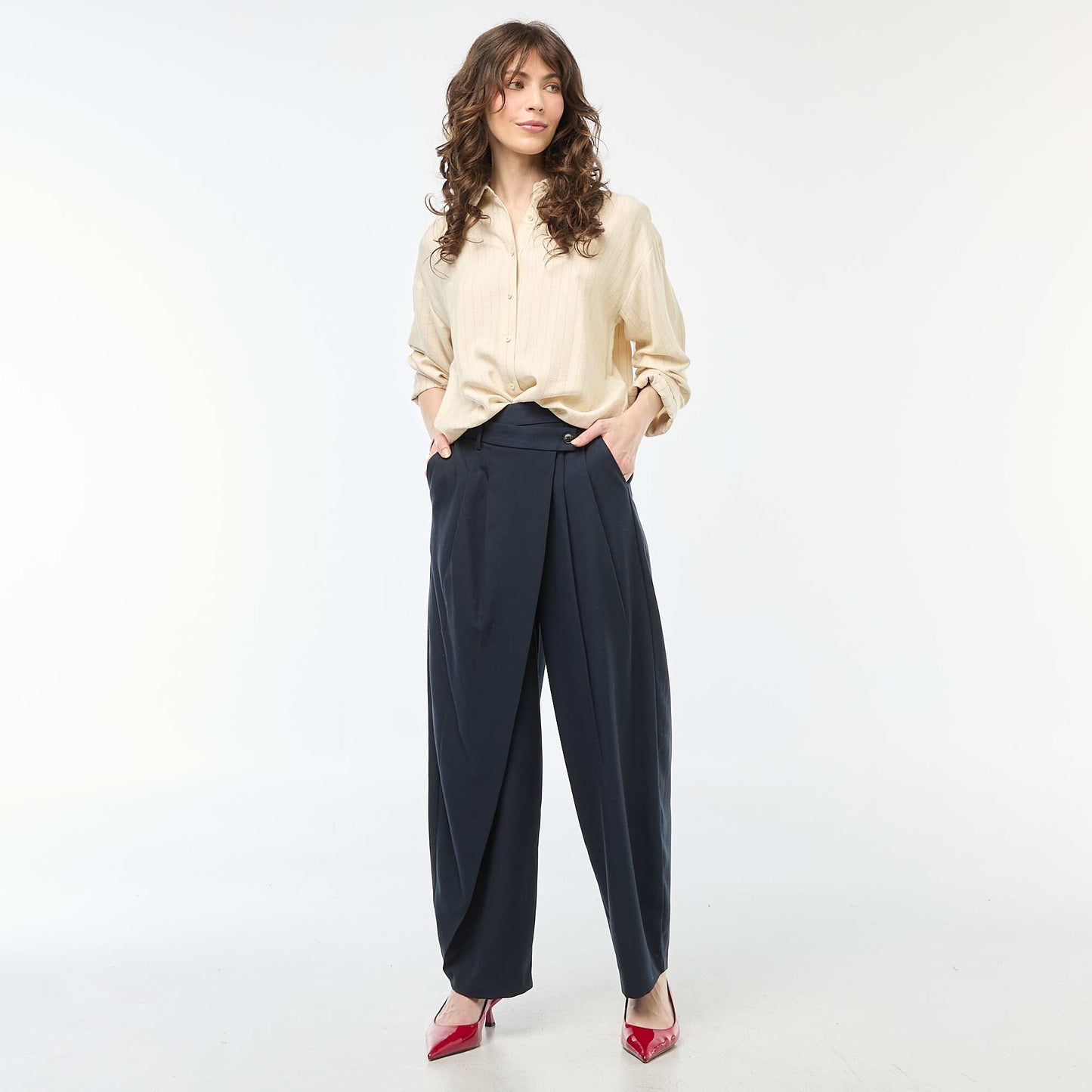 Chemise oversize à rayures BEIGE