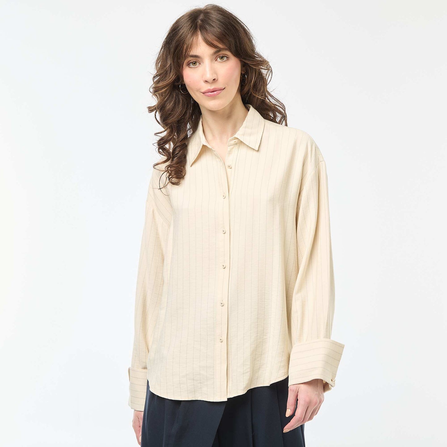 Chemise oversize à rayures BEIGE