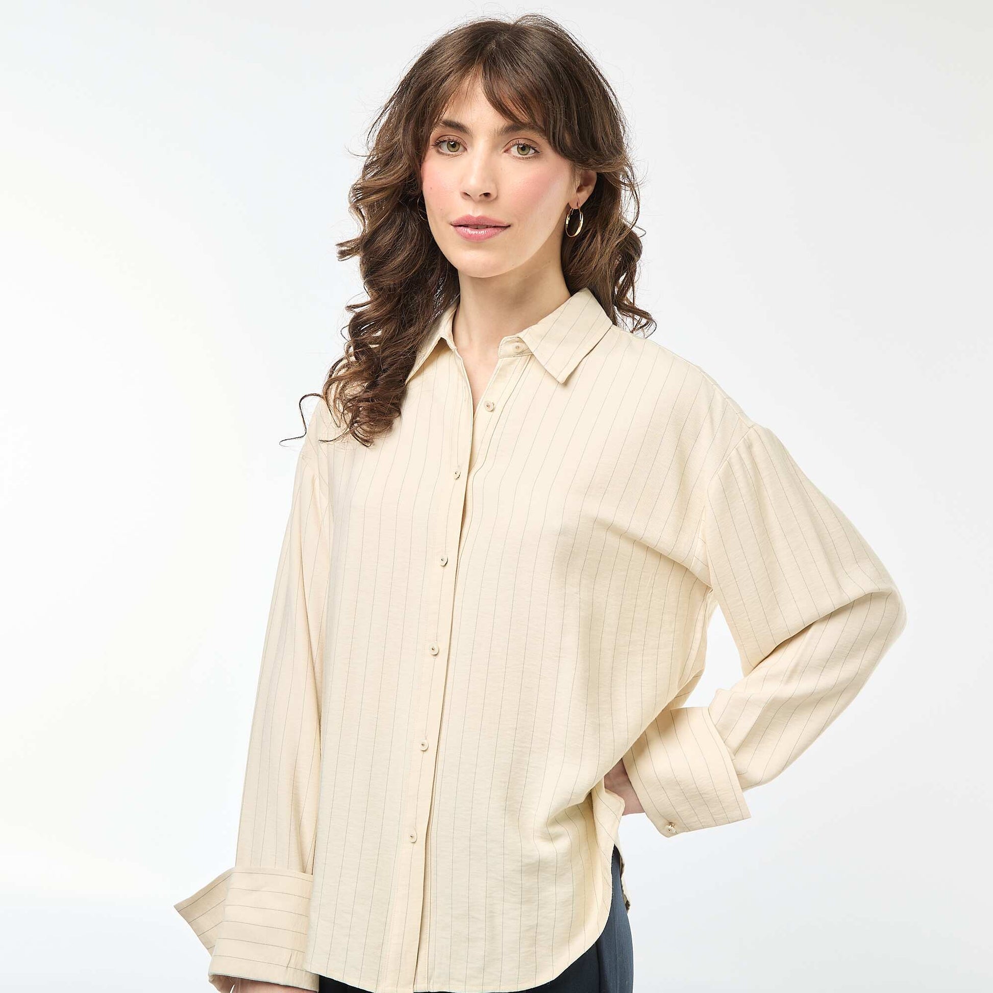 Chemise oversize à rayures BEIGE
