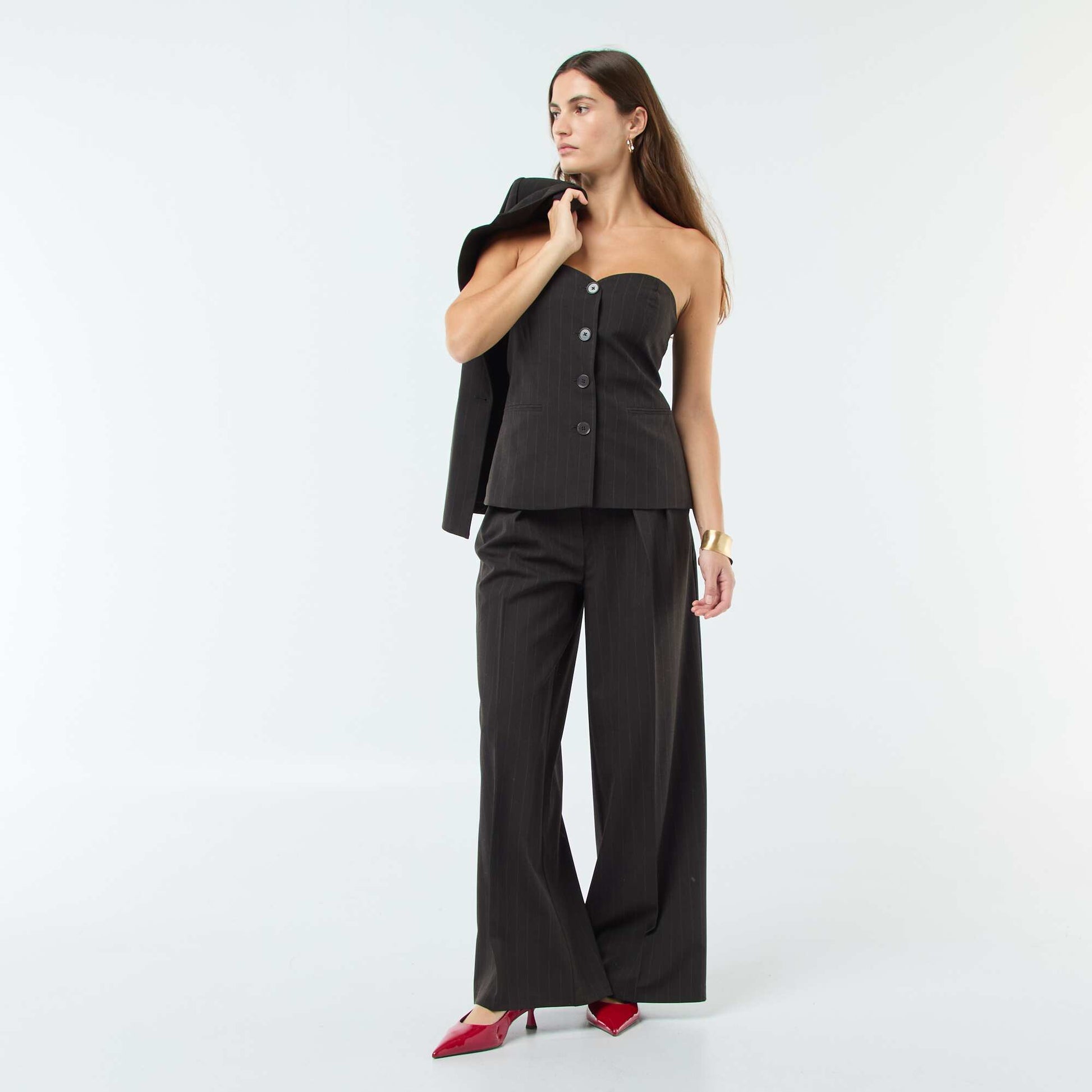 Top gilet style garçon de café MARRON