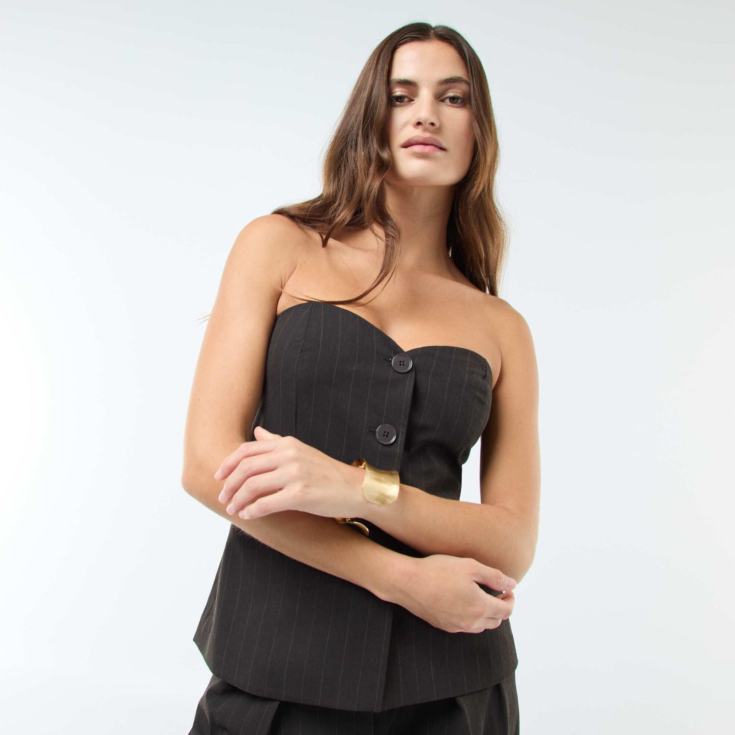 Top gilet style garçon de café MARRON