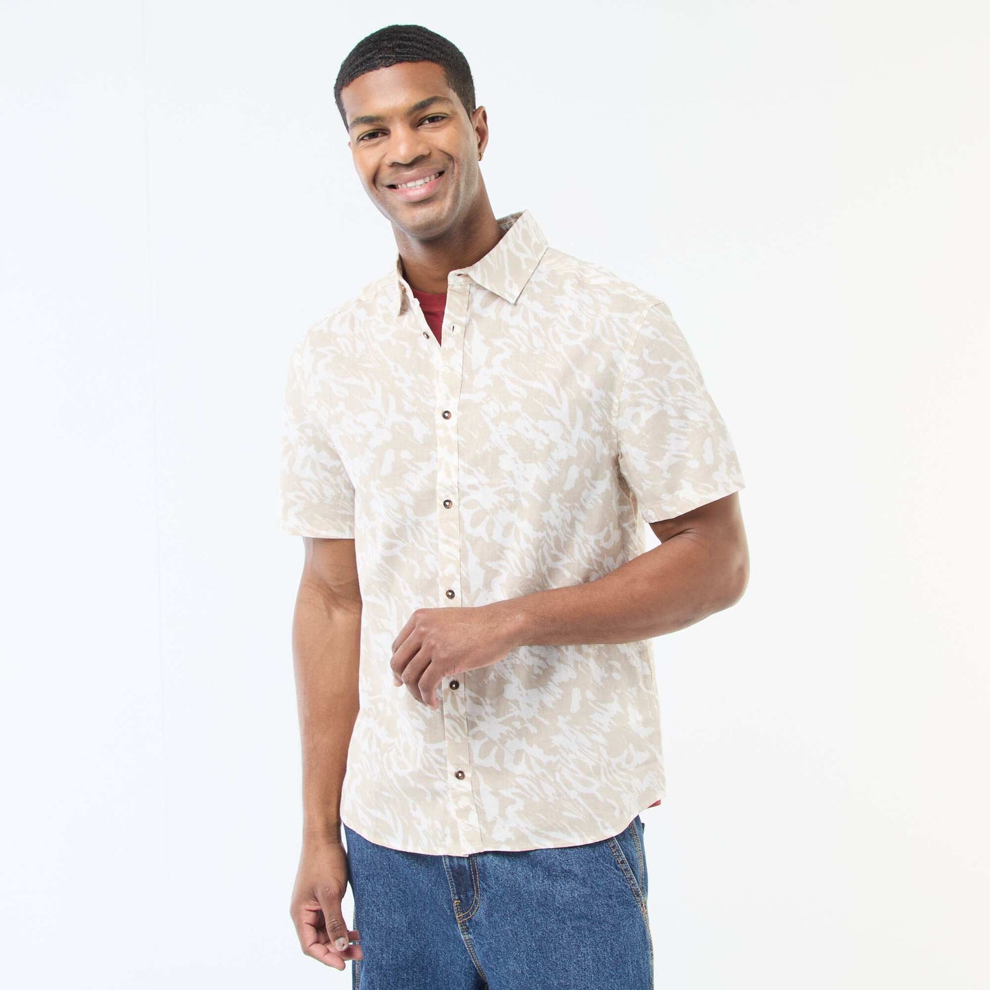 Chemise à manches courtes légère avec motif BEIGE