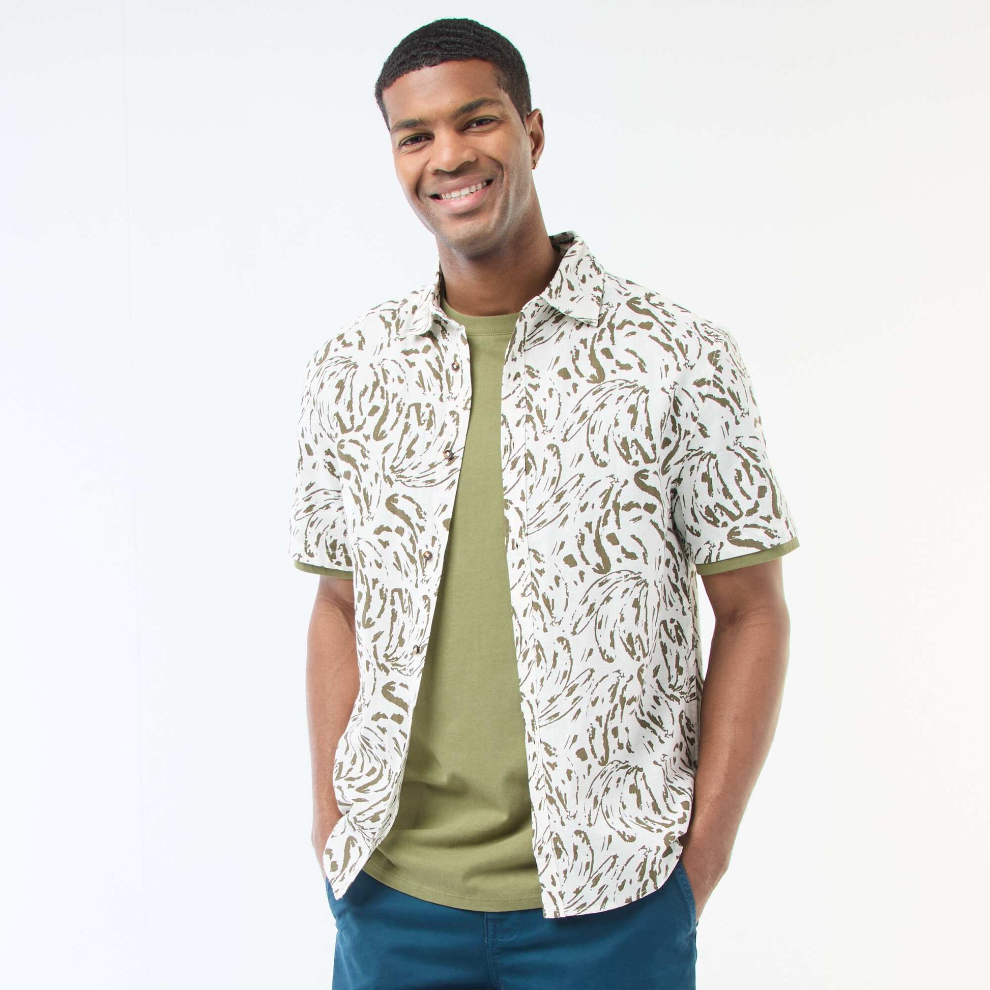 Chemise à manches courtes légère avec motif BLANC