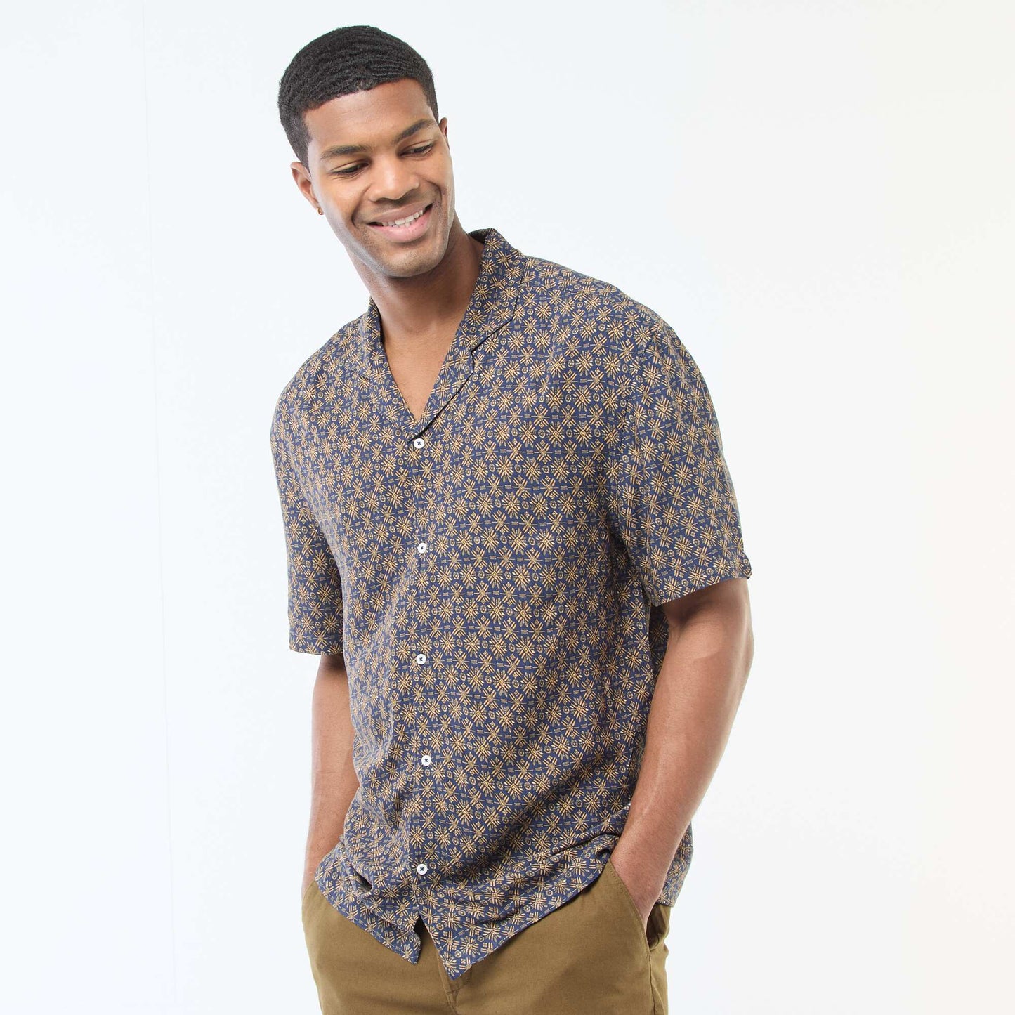 Chemise à manches courtes légère avec motif BLEU