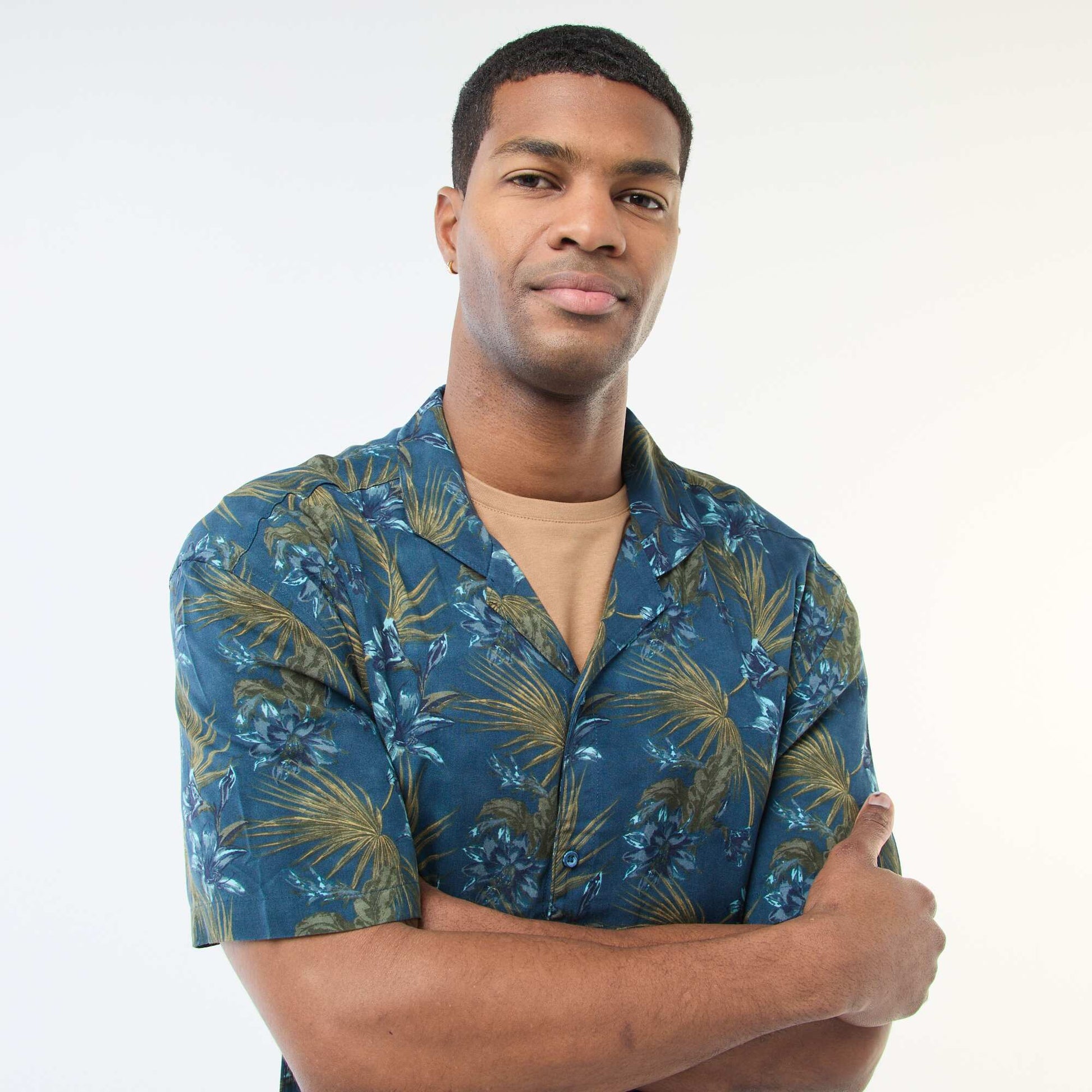 Chemise à manches courtes légère avec motif BLEU