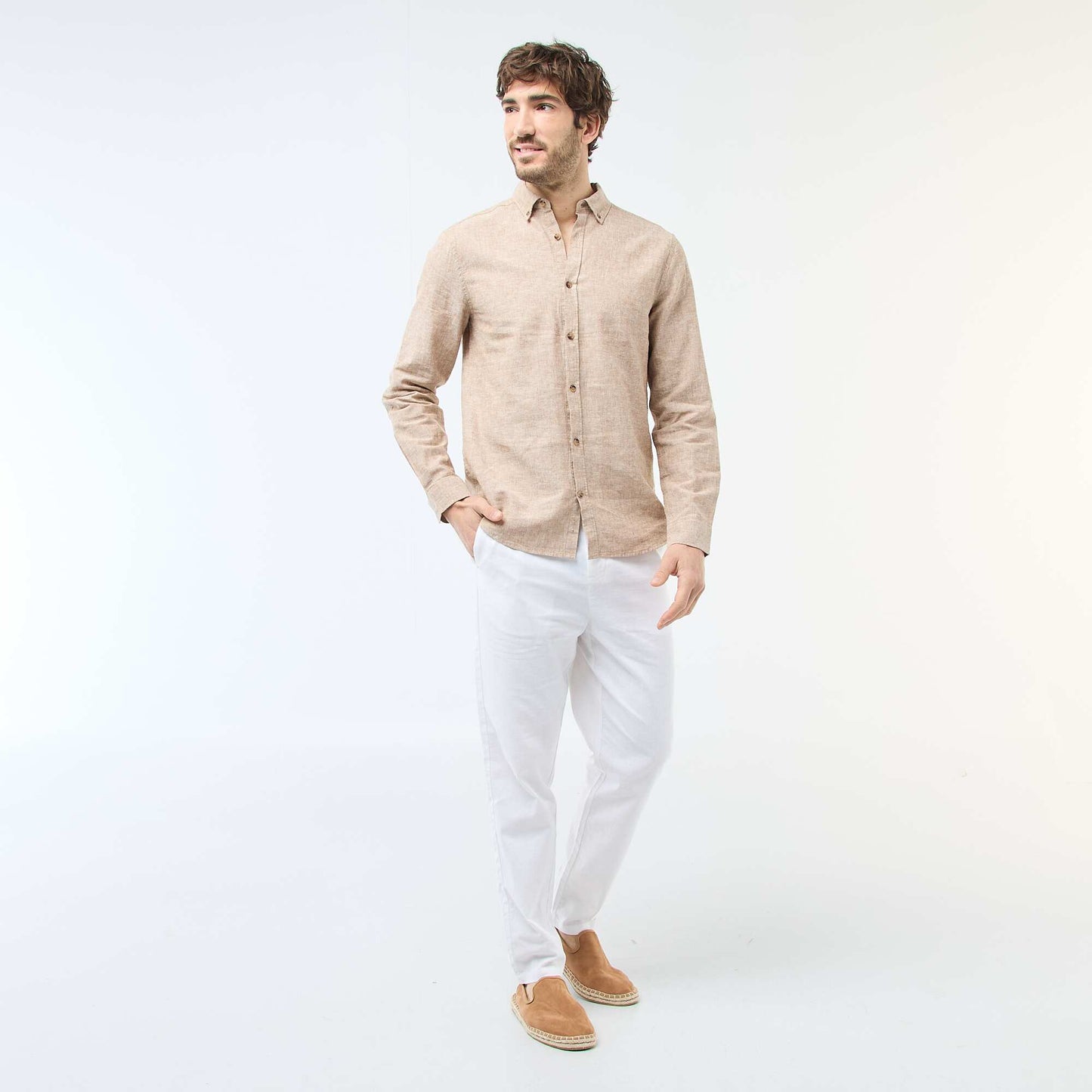 Chemise en lin mélangé MARRON