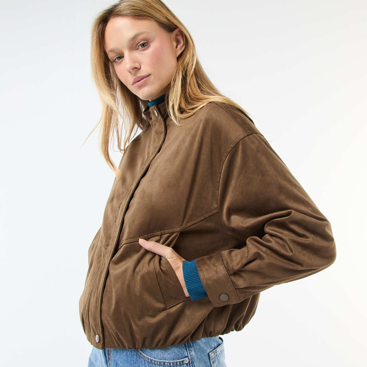 Veste courte en suédine KAKI