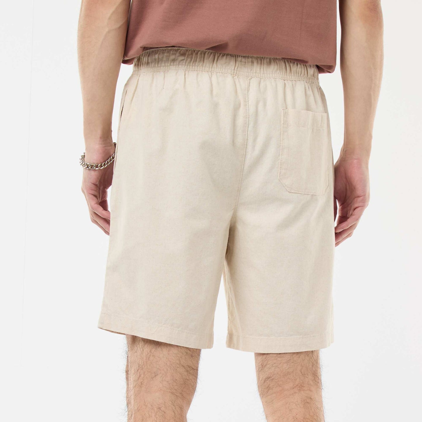 Bermuda uni en coton et lin BLANC