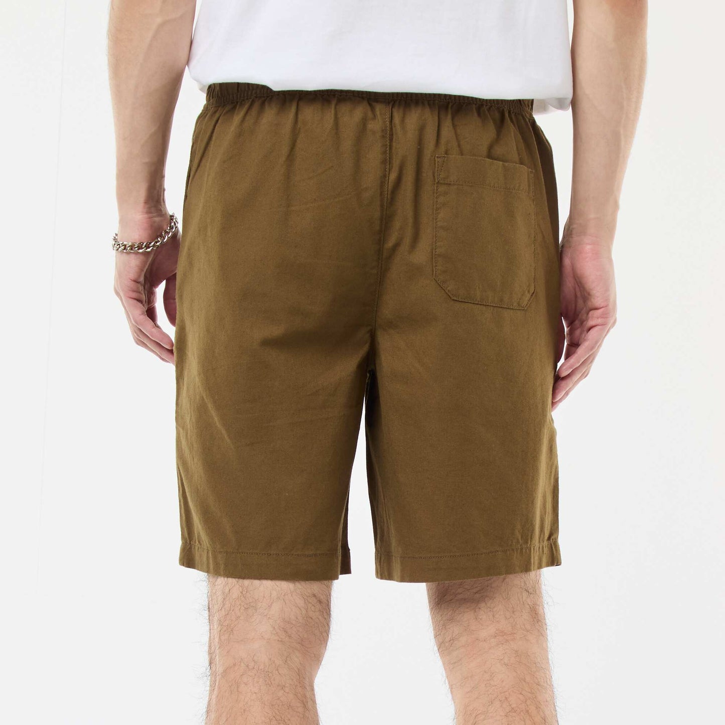 Bermuda uni en coton et lin VERT