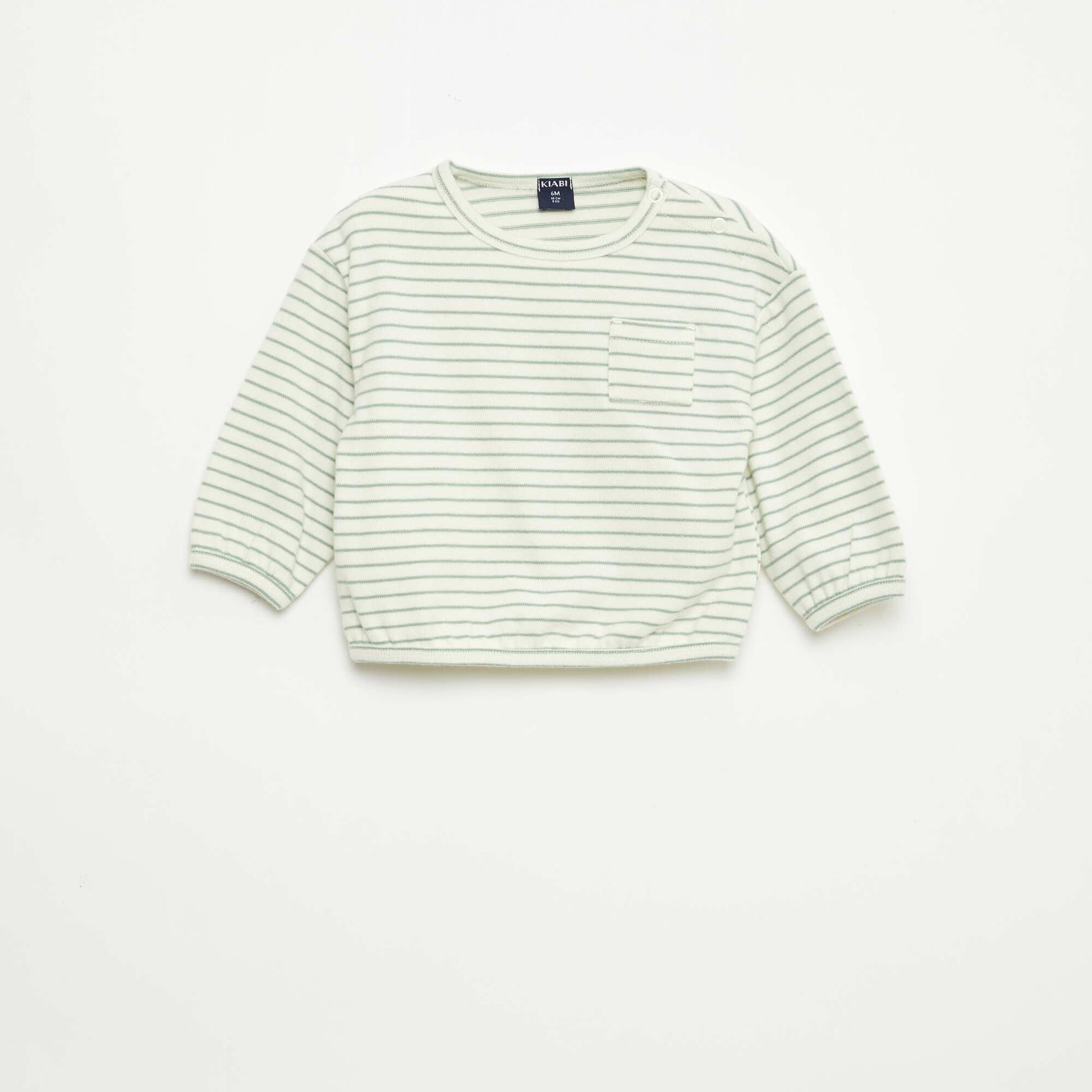 T-shirt à manches longues à motif rayé BLANC