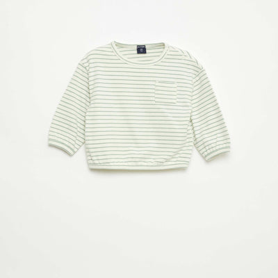 T-shirt à manches longues à motif rayé BLANC
