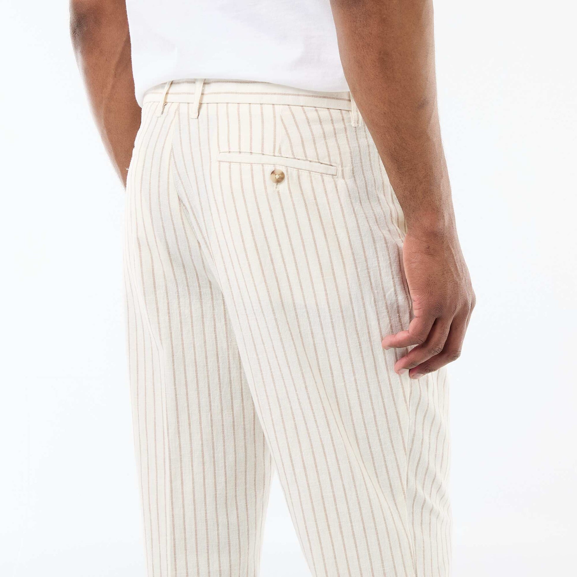 Pantalon en toile de coton rayé BLANC